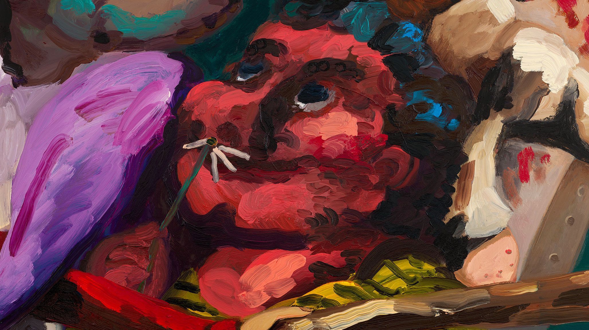 A detail from a painting by Dana Schutz, titled The Arts, dated 2021.