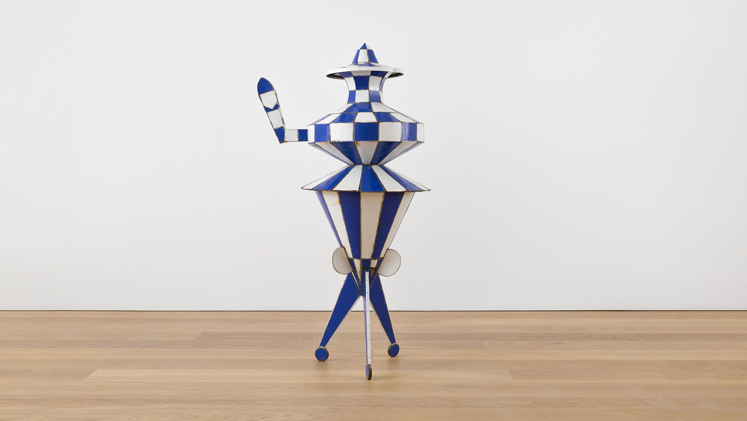 A sculpture by Marcel Dzama, Blue bishop #1, dated 2016.