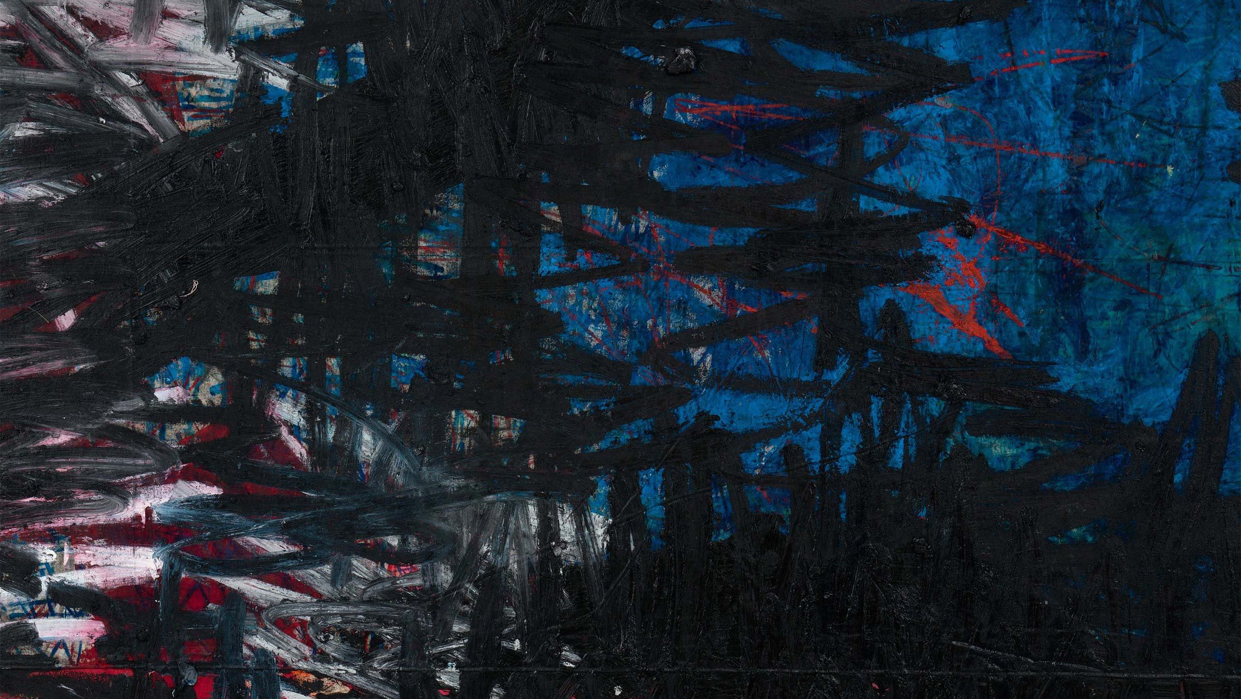 A detail of a painting by Oscar Murillo, titled manifestation, dated 2020-2022