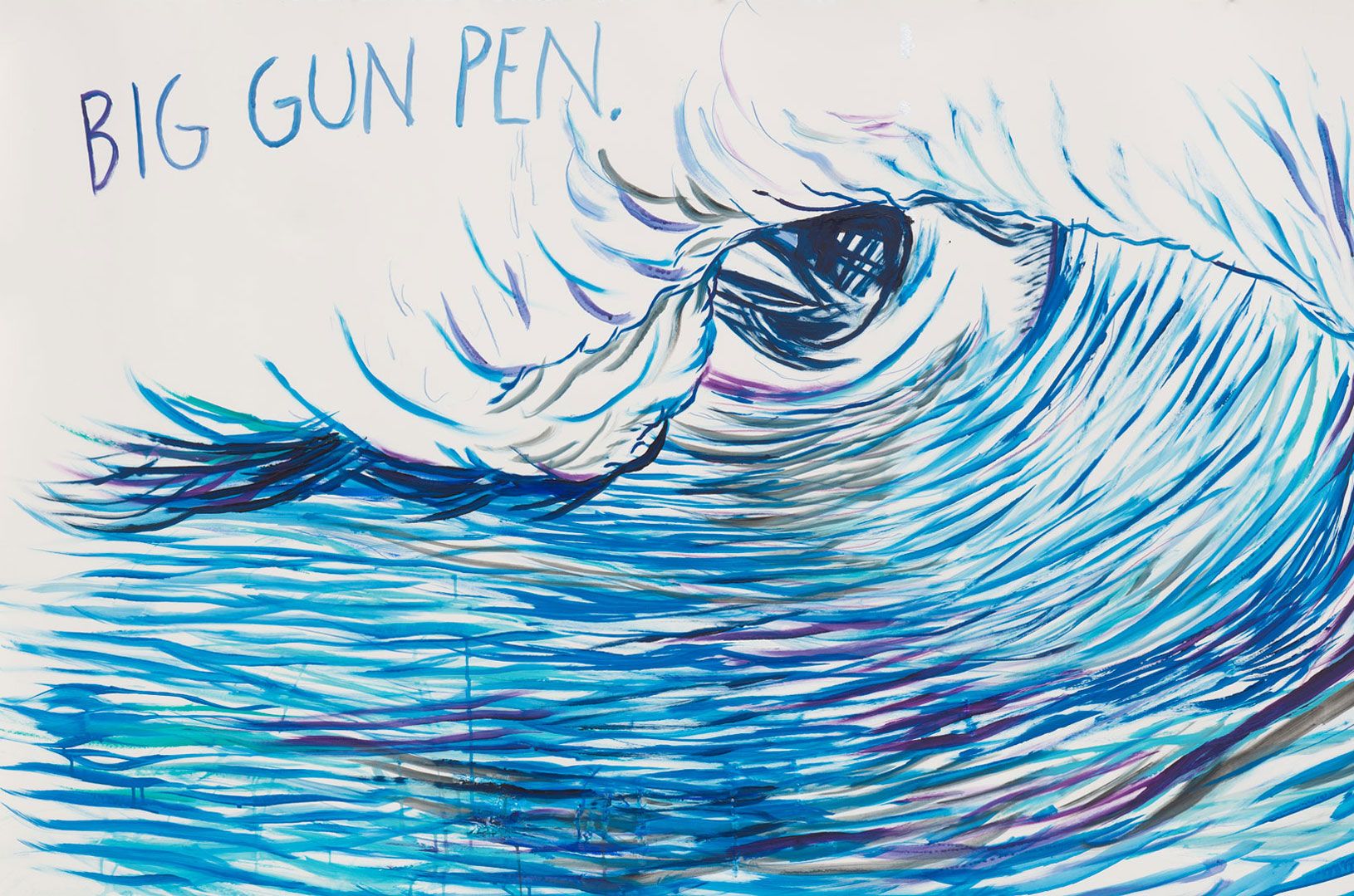 A painting by Raymond Pettibon titled No Title (Big gun pen. ...), dated 2020.