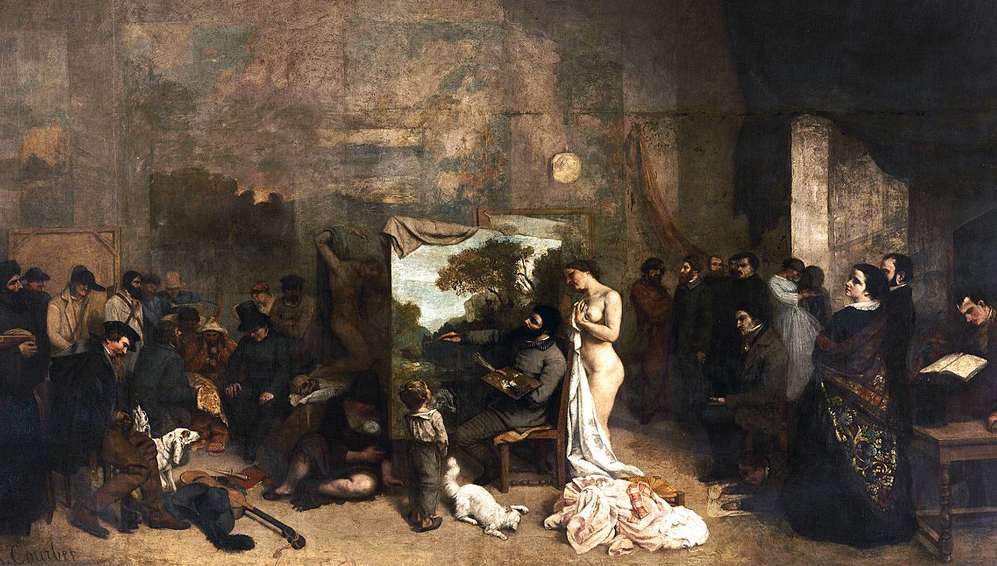 A detail of an artwork by Gustave Courbet, The Painter's Studio: A real allegory summing up seven years of my artistic and moral life (L'Atelier du peintre), dated 1855