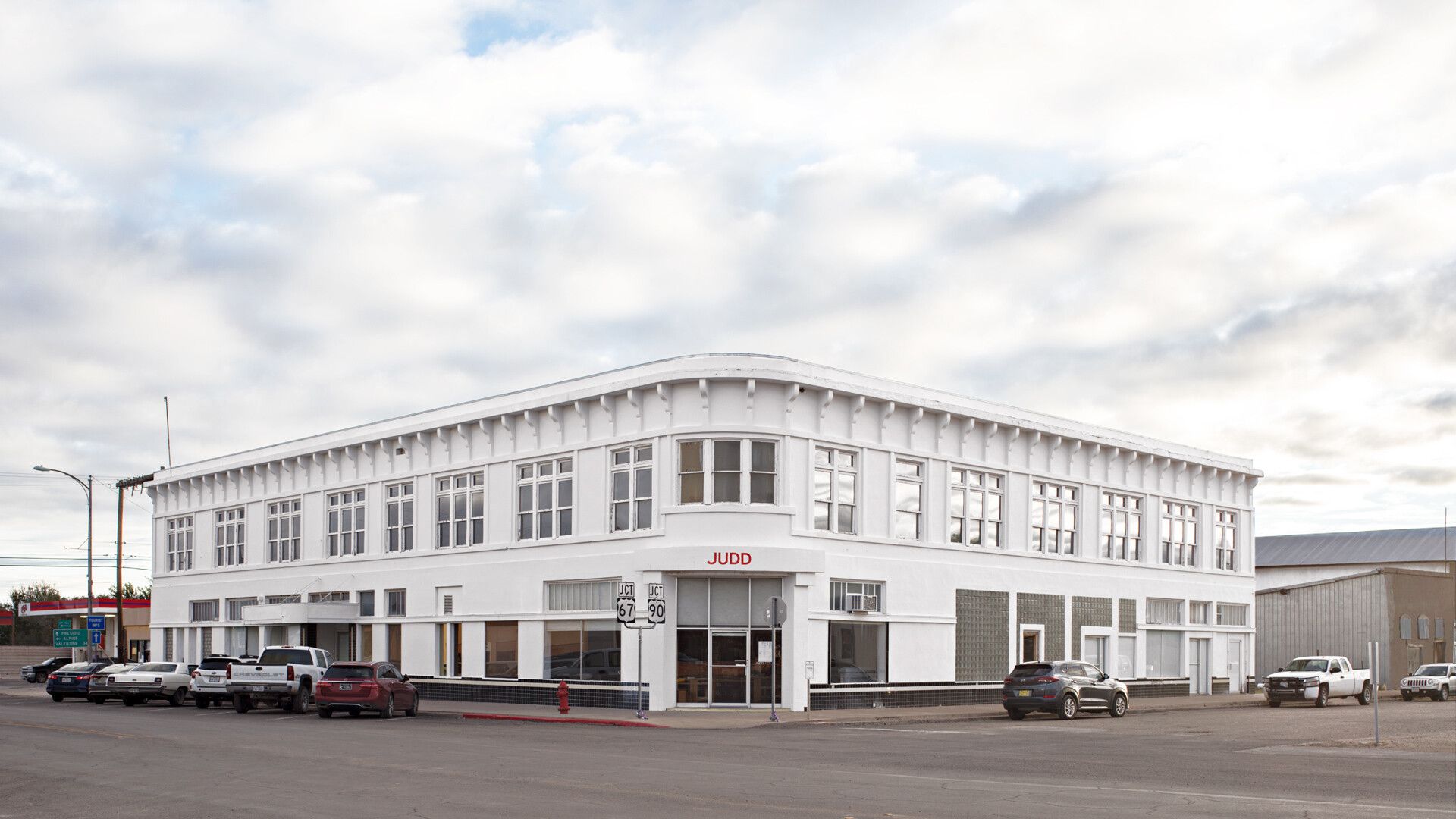 An exterior view of Donald Judd's Print Building in Marfa, TX