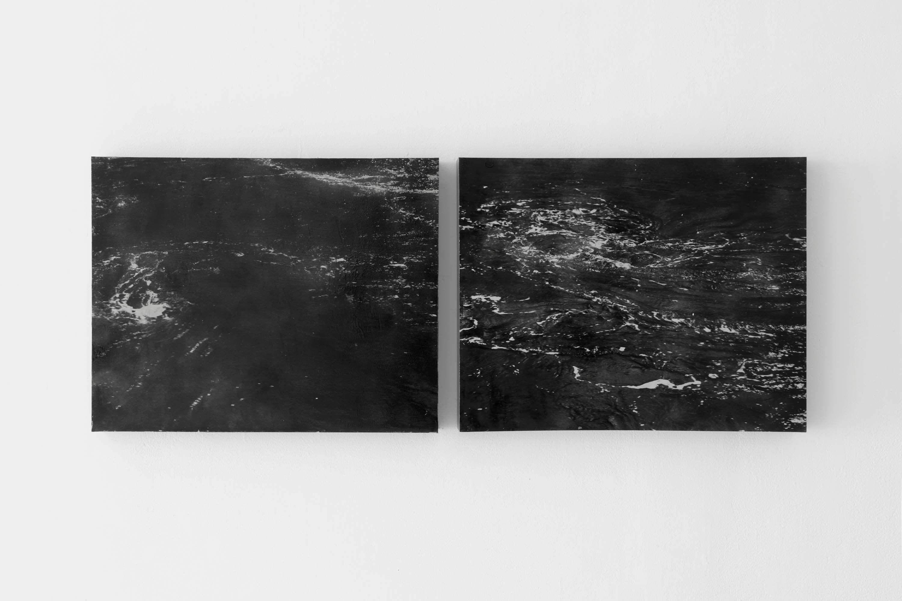 A mixed media work on paper in two parts by Jessica Tang, titled i sailed backwards to escape the current (between scylla and charybdis) I, dated 2022.