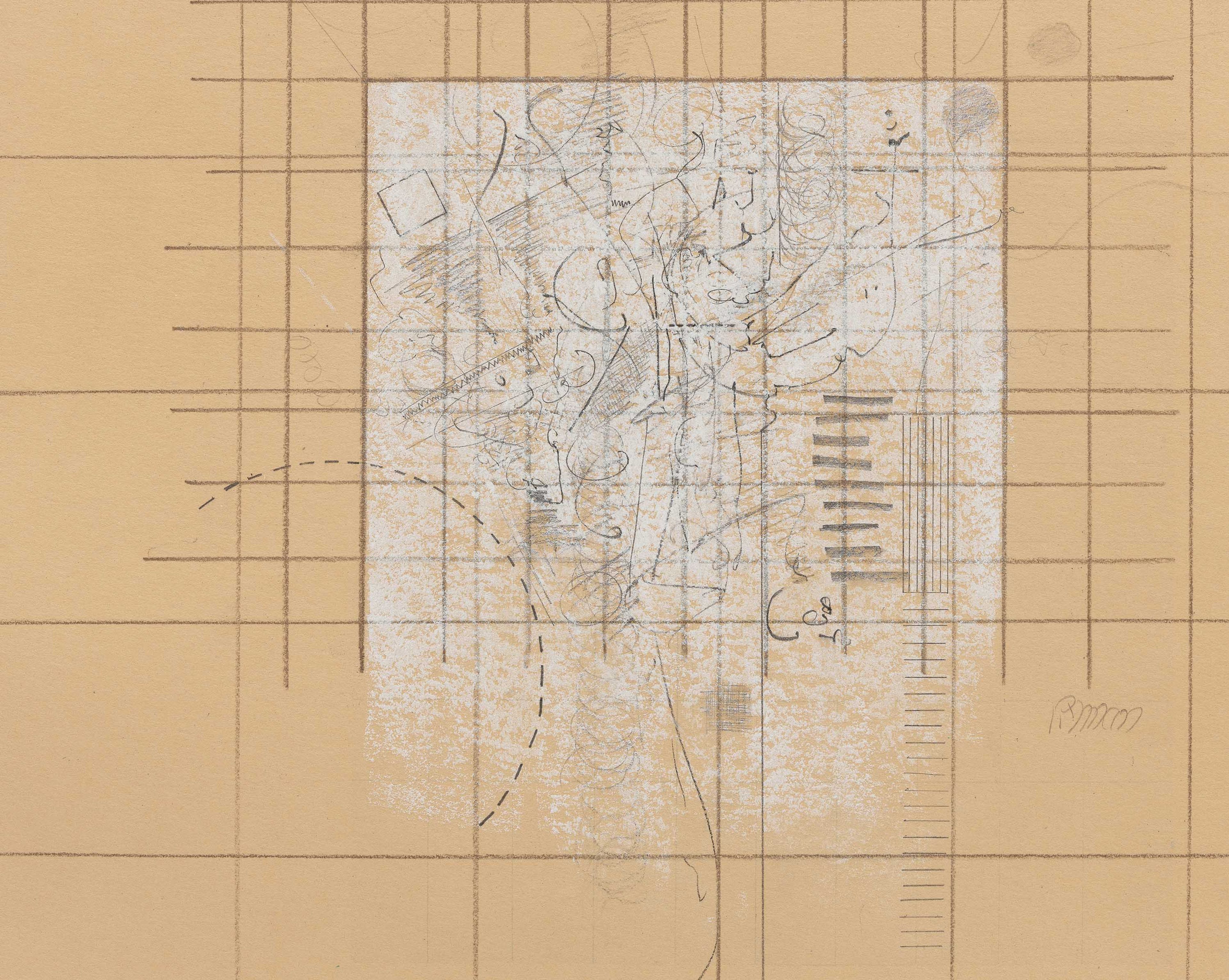 A detail from a work on paper by Robert Ryman, titled Yellow Drawing #10, dated 1963.