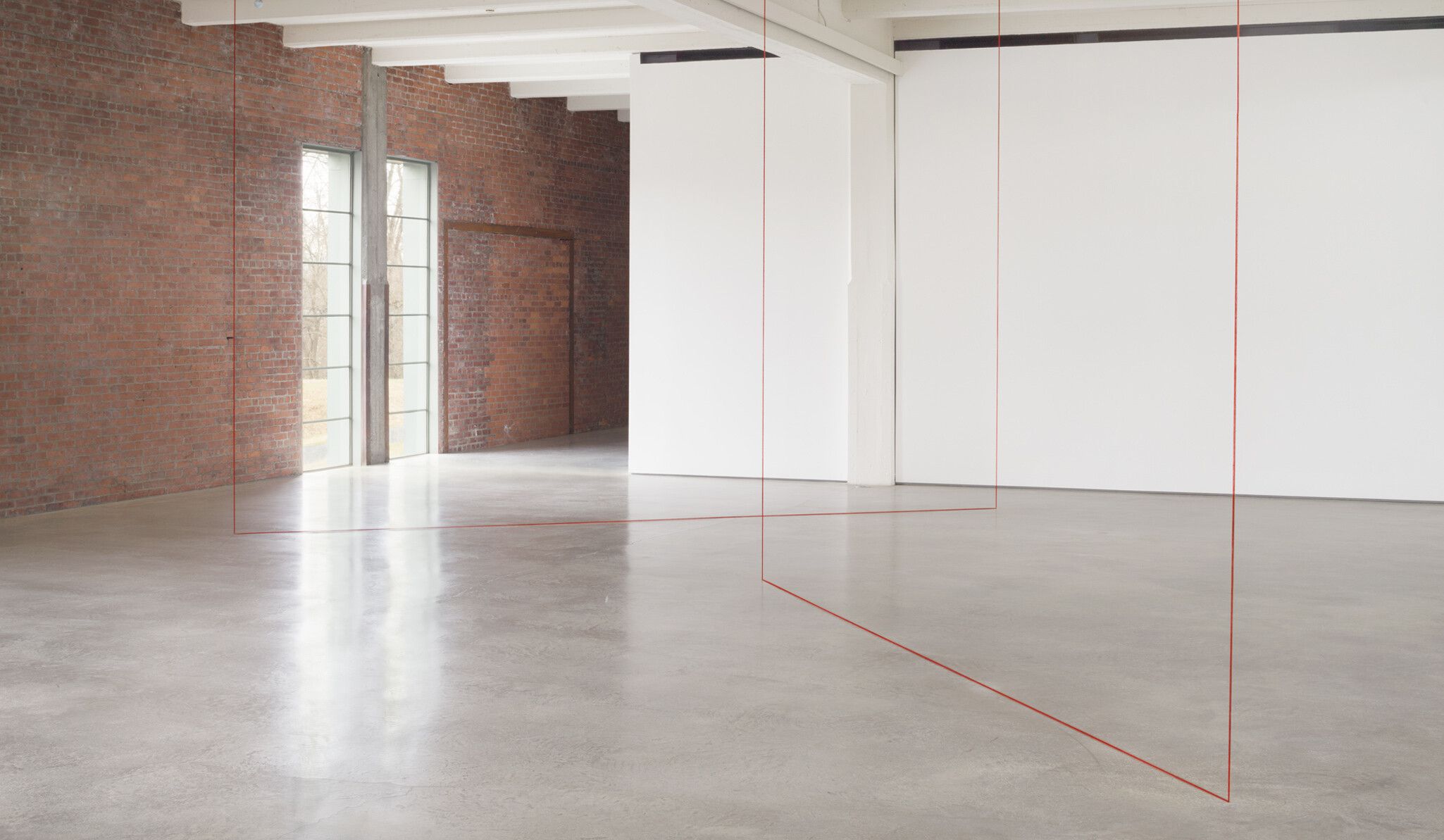 An installation view of a work by Fred Sandback at Dia Beacon
