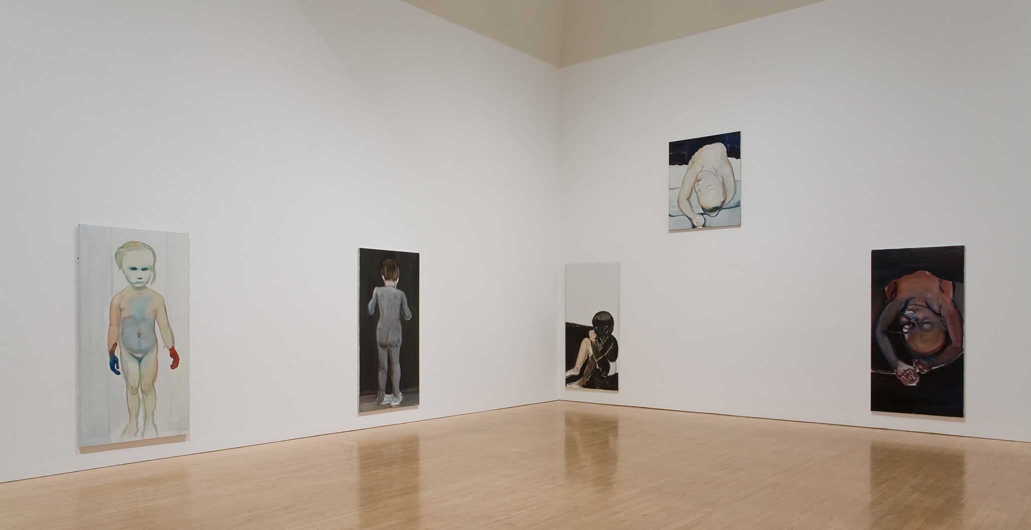 Installation view of the exhibition titled Marlene Dumas: Measuring Your Own Grave at the Museum of Contemporary Art in Los Angeles, dated 2008
