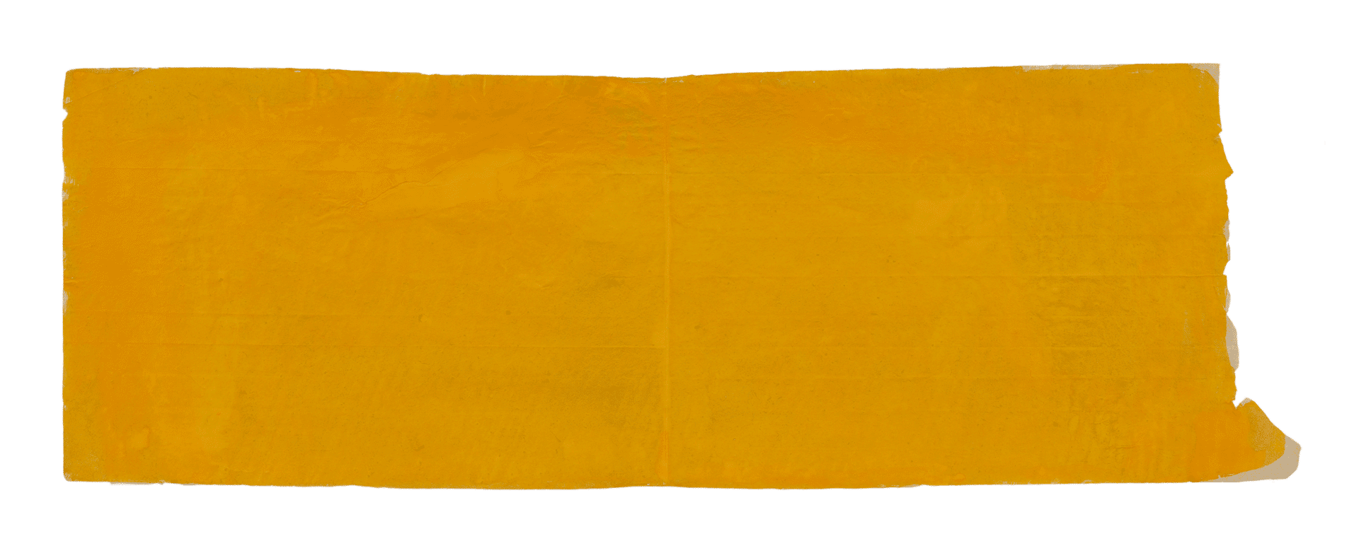 A painting by Suzan Frecon, titled horizontally extended orange (patched), dated 2011.
