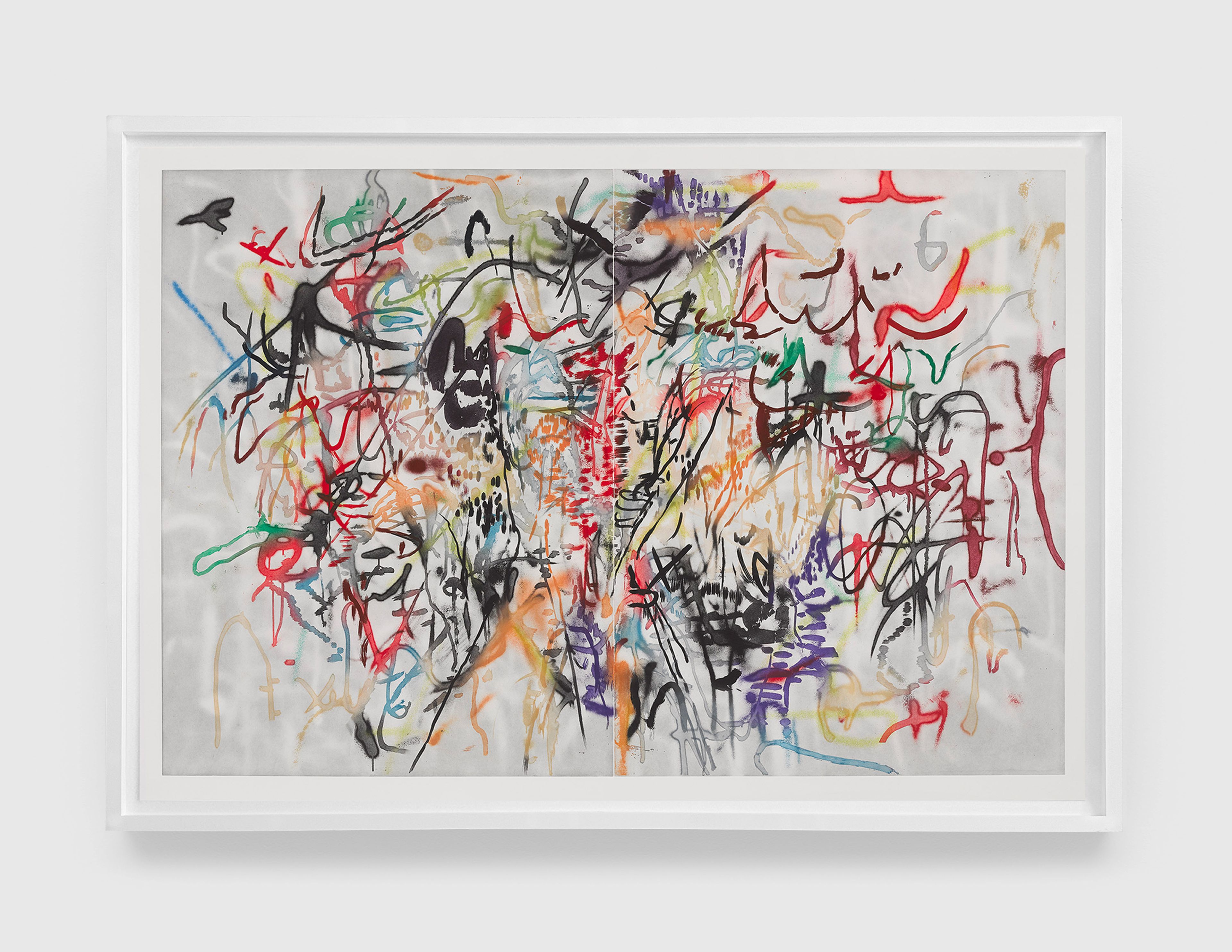 A print by Julie Mehretu, titled Six Bardos: Hymn (Behind the Sun), dated 2018.