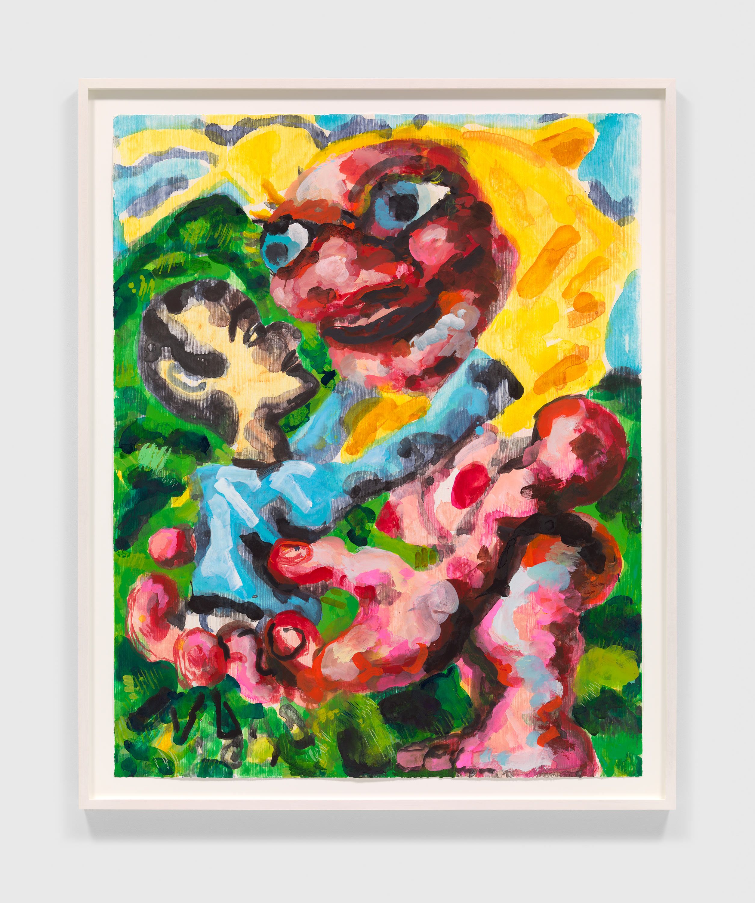 A watercolor monotype by Dana Schutz, titled The Love, dated 2021.
