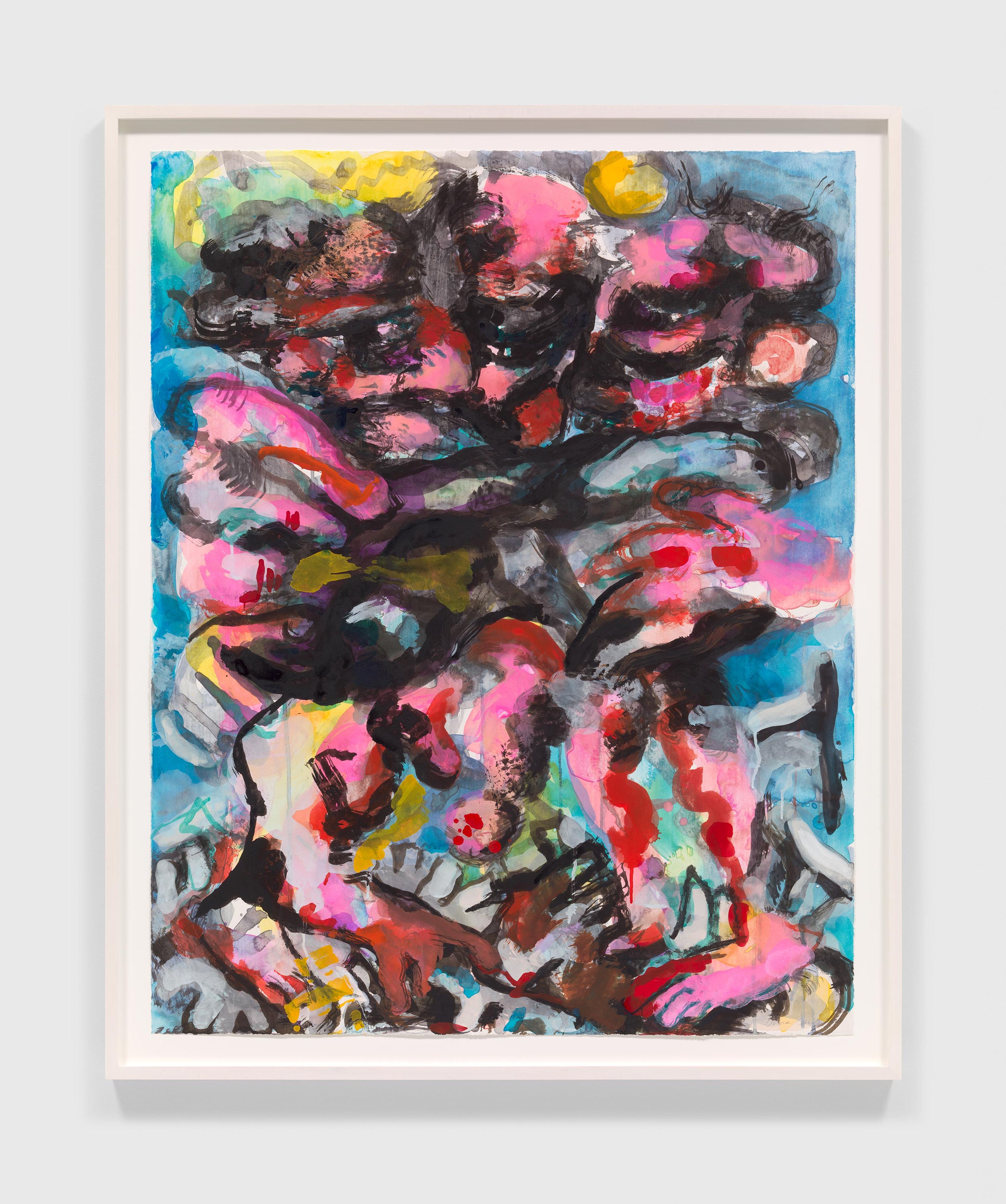 A watercolor monotype by Dana Schutz, titled Sea Group dated 2021.