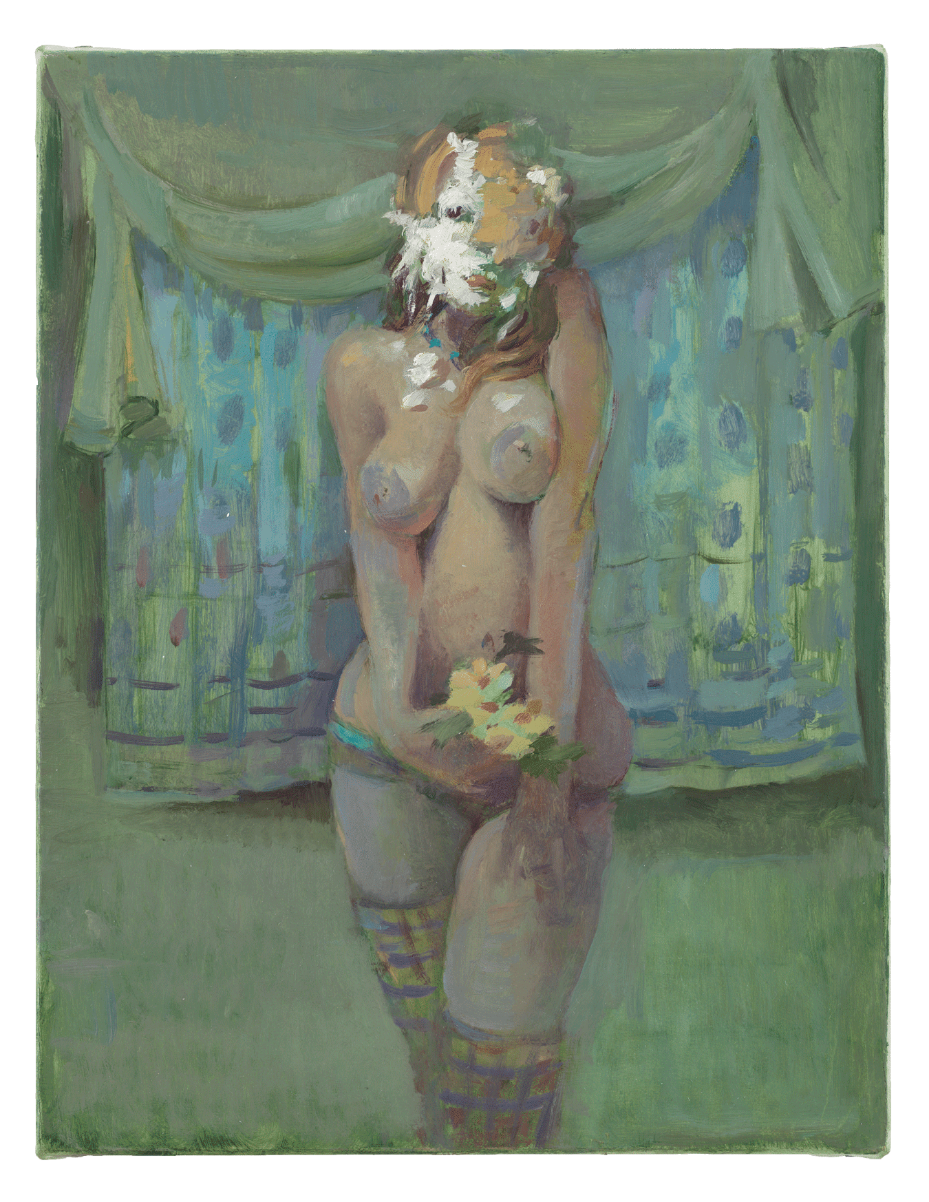A painting by Lisa Yuskavage, titled Pied, dated 2008.