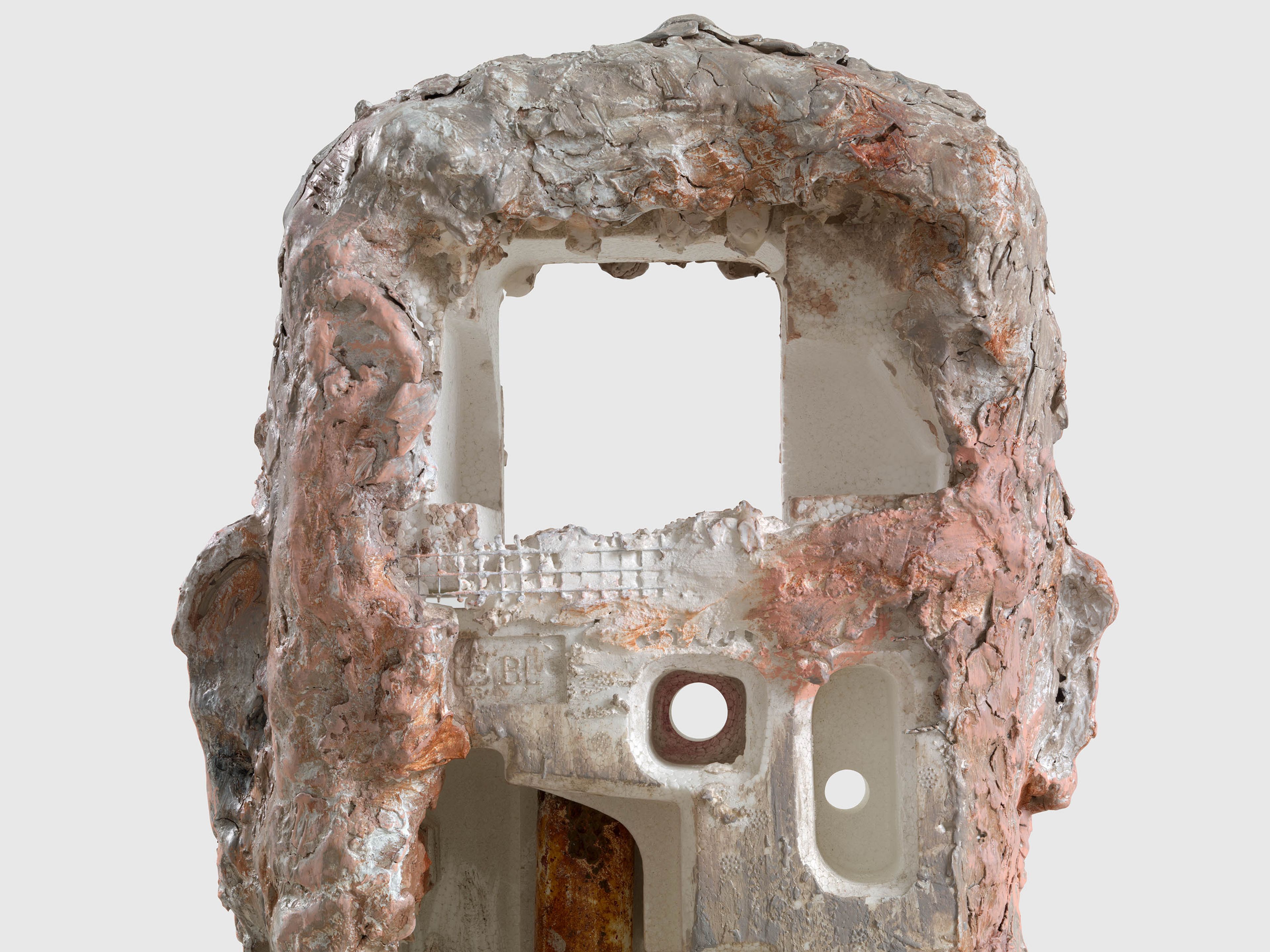 A detail from a mixed media sculpture by Huma Bhabha, titled Lucky, dated 2022.