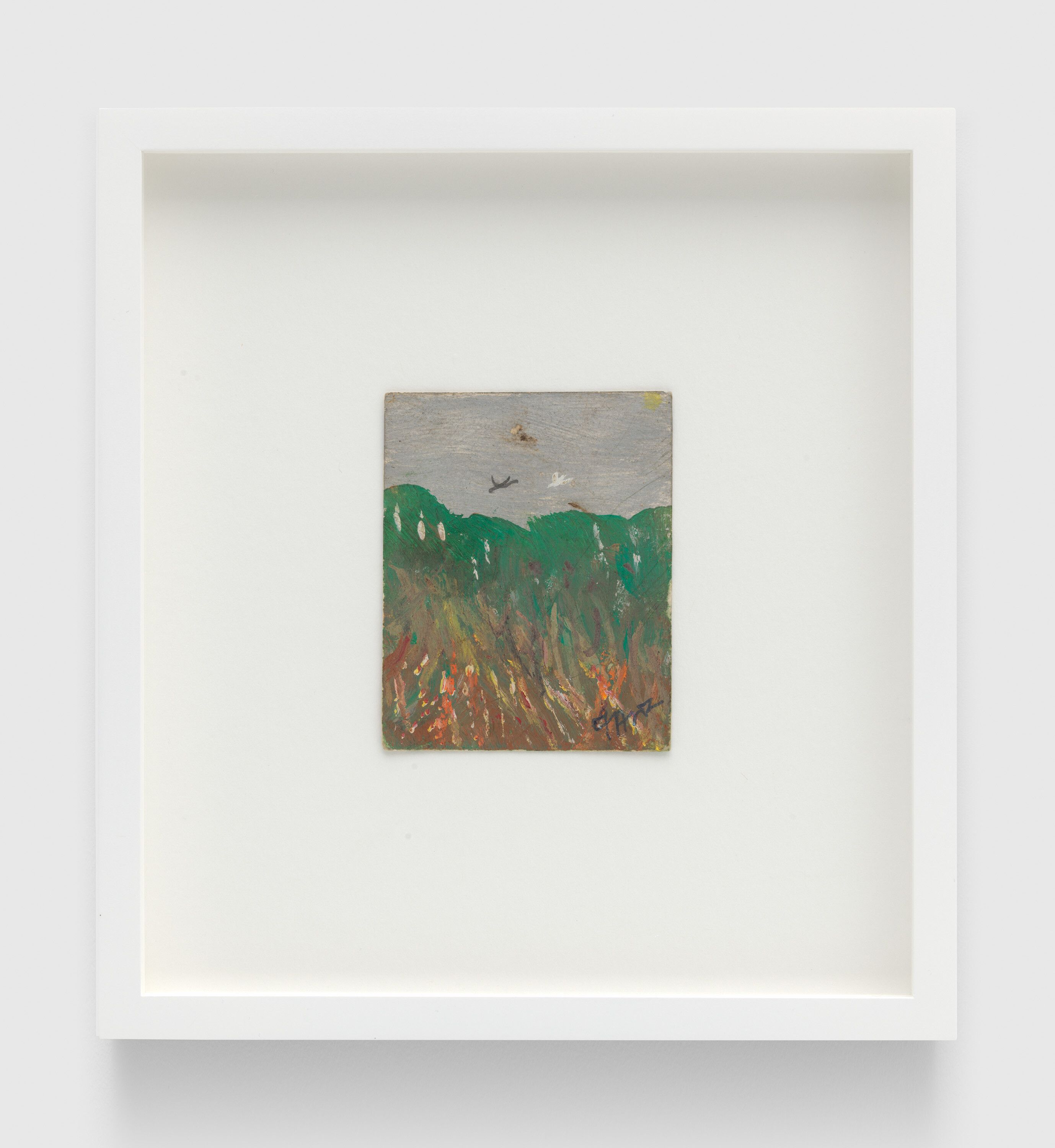 A work on paper by Frank Walter, called Untitled (White Bird, Black Bird, Wildflower Meadow), dated 1984.