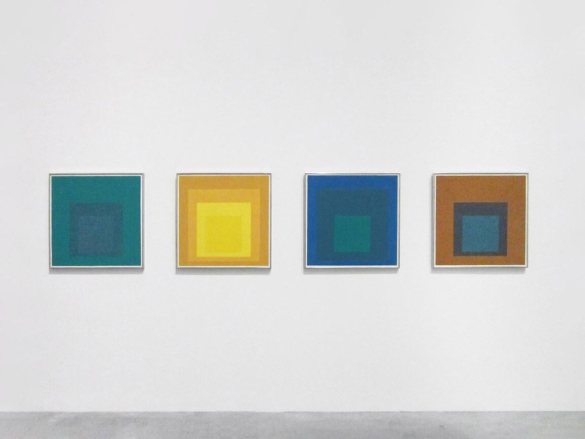 An installation view of Josef Albers works at Tate Modern.