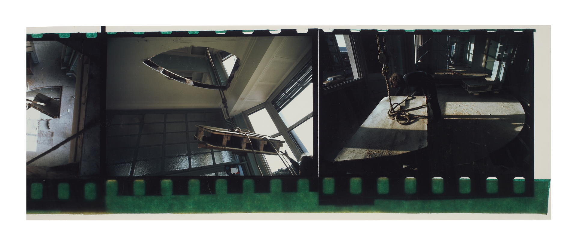 A photograph by Gordon Matta-Clark, titled Office Baroque, dated 1977.