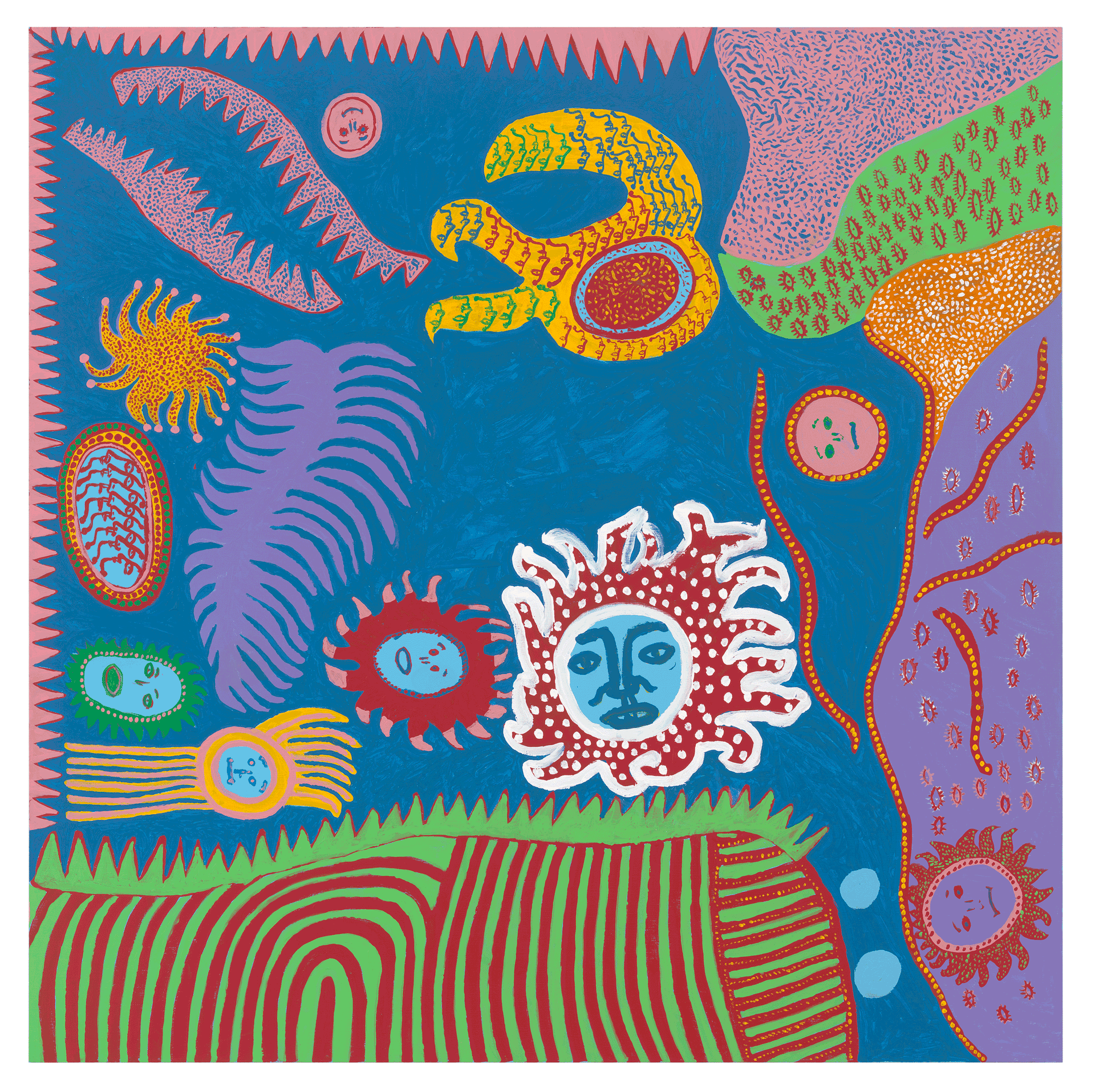 A painting by Yayoi Kusama, titled MYSTERY OF THE UNIVERSE‚Äã, dated 2013. 