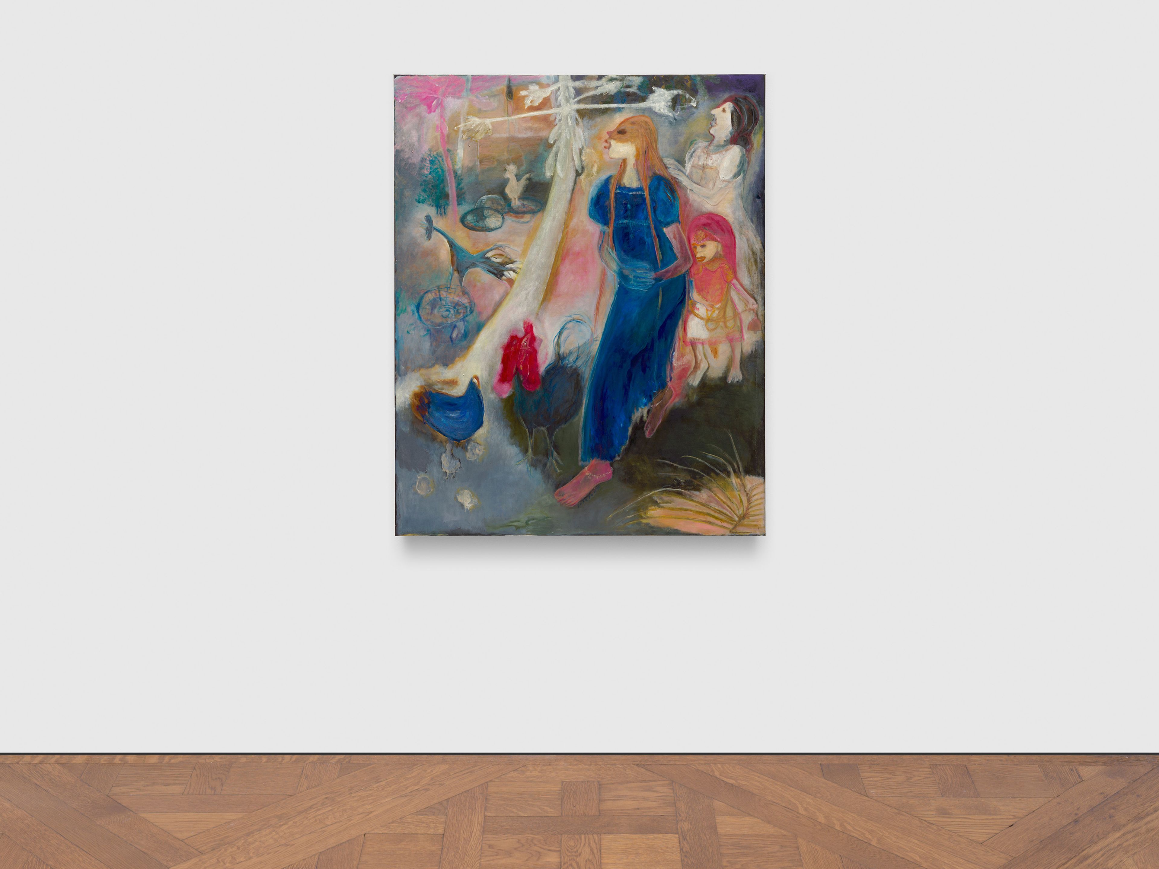 A painting by Sosa Joseph, titled The rooster’s crows gave her nausea, dated 2025.