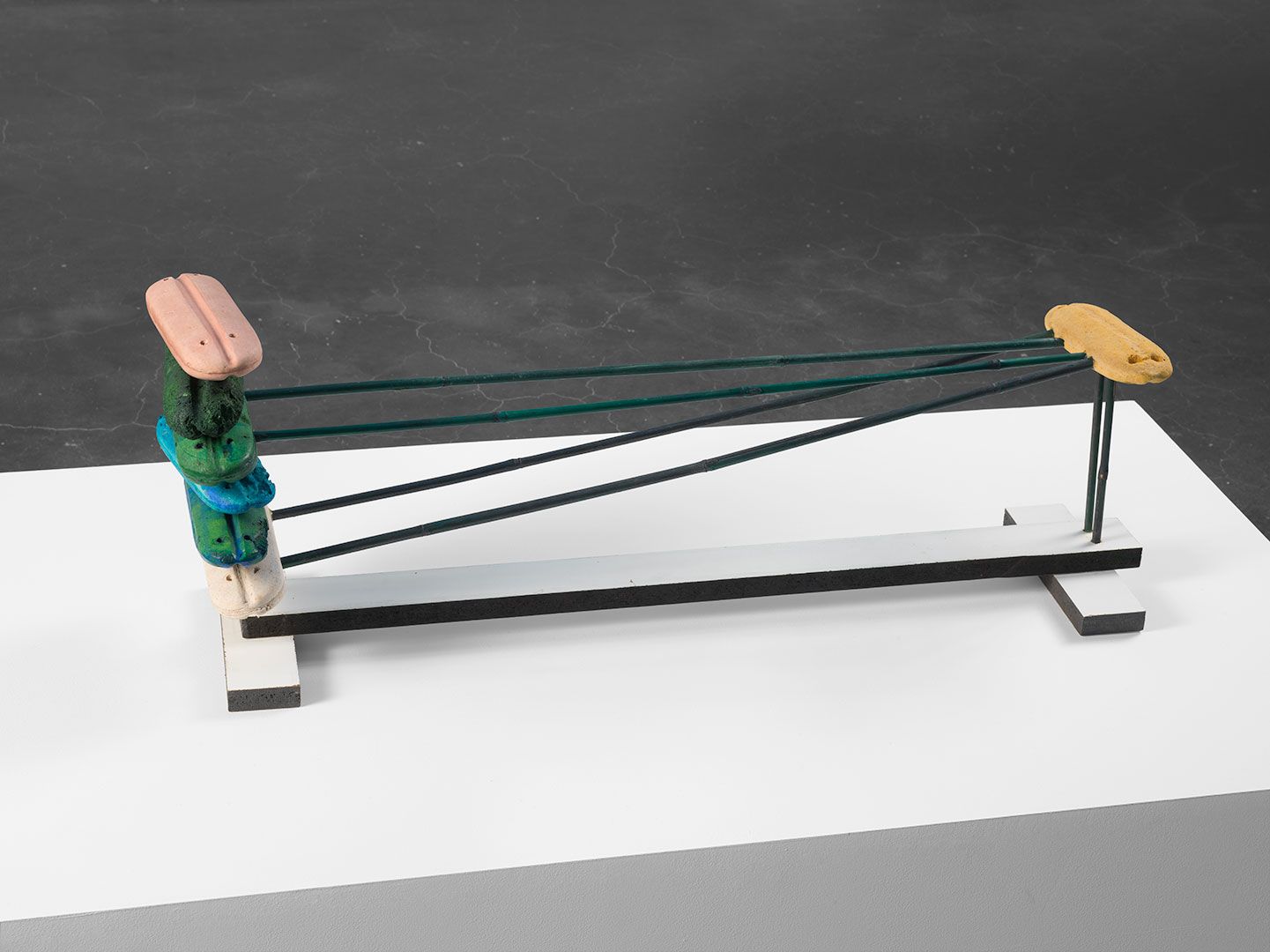 A mixed media sculpture by Al Taylor, titled Without Rigger, dated 1998.