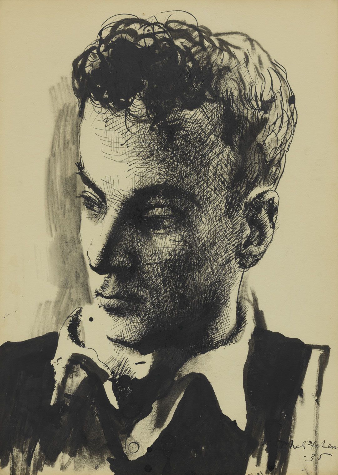 An ink work on paper by Pavel Tchelitchew, titled George Platt Lynes, dated 1935.