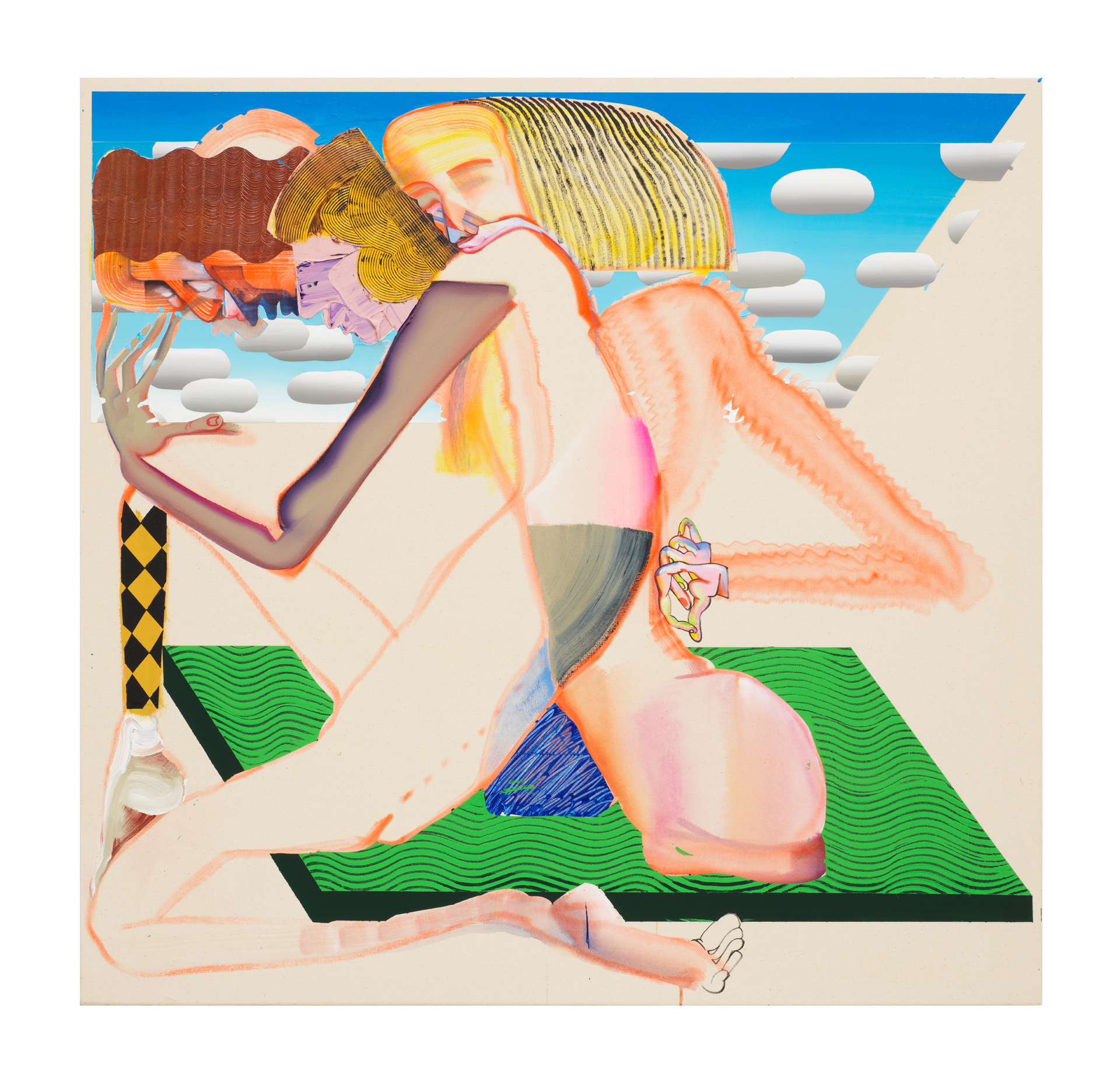 A painting by Christina Quarles, titled Fell To Earth (Felt To Pieces), dated 2018.
