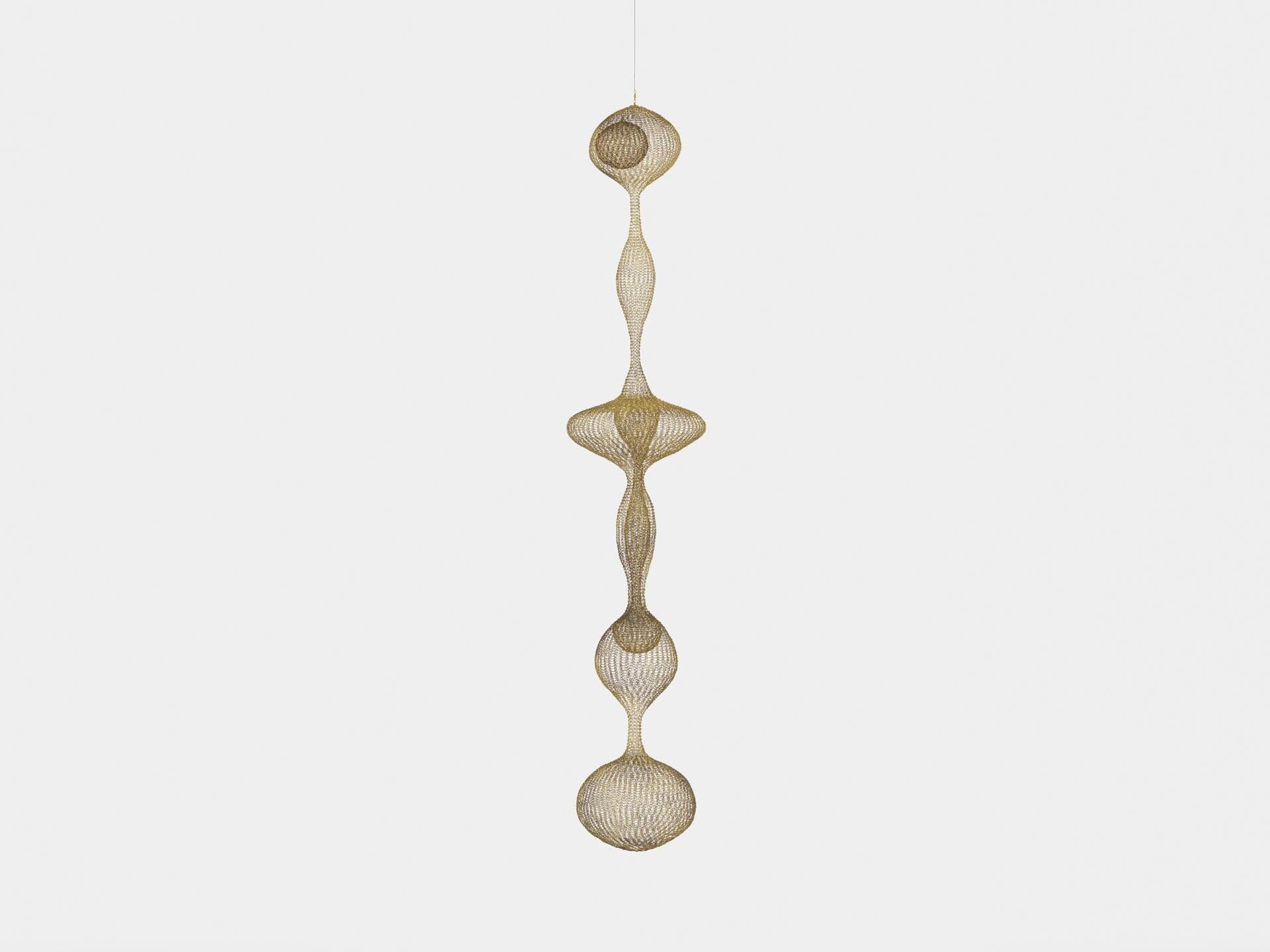 A sculpture by Ruth Asawa, titled Untitled (S.693, Hanging Six-Lobed, Two-Part, Complex Form within a Form with One Suspended..., dated circa 1956.