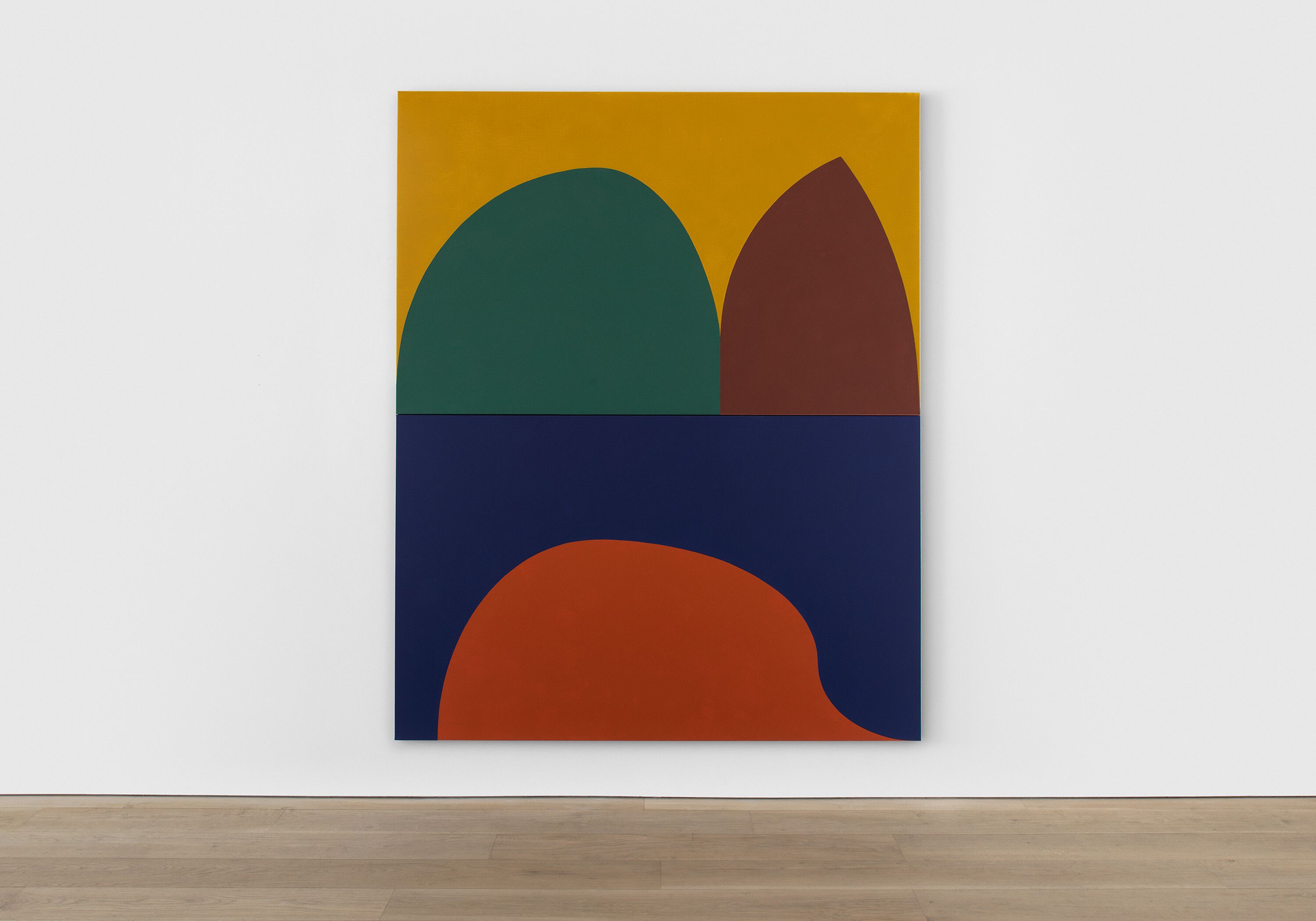 A painting by Suzan Frecon, titled earths and plum, dated 2023.