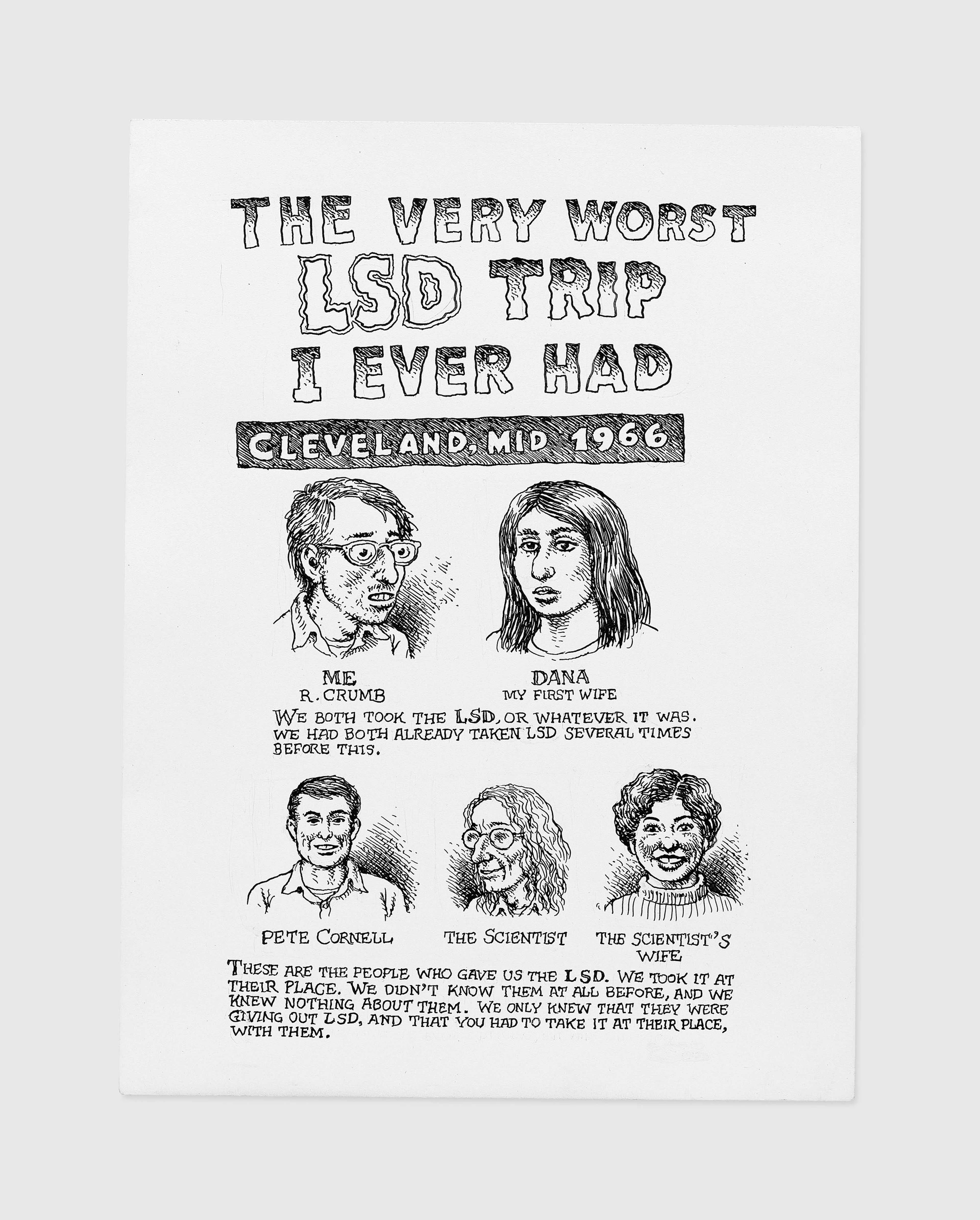 A work on paper by R. Crumb, titled The Very Worst LSD I Ever Had, dated 2023.