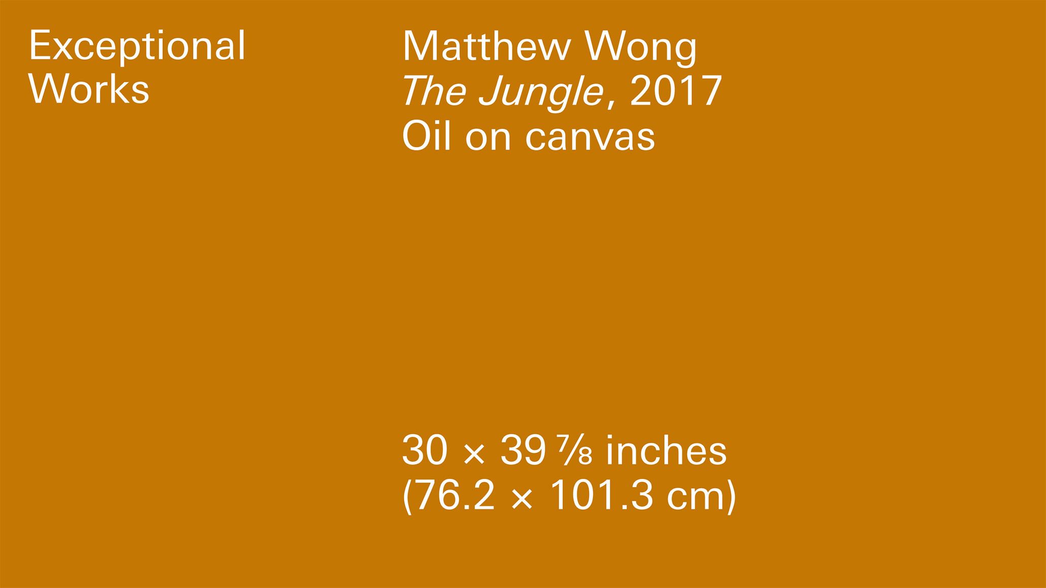 A header graphic with the following information on an ochre background: Matthew Wong, The Jungle, 2017. Oil on canvas. 30 x 39 7/8 inches. 76.2 x 101.3 cm.