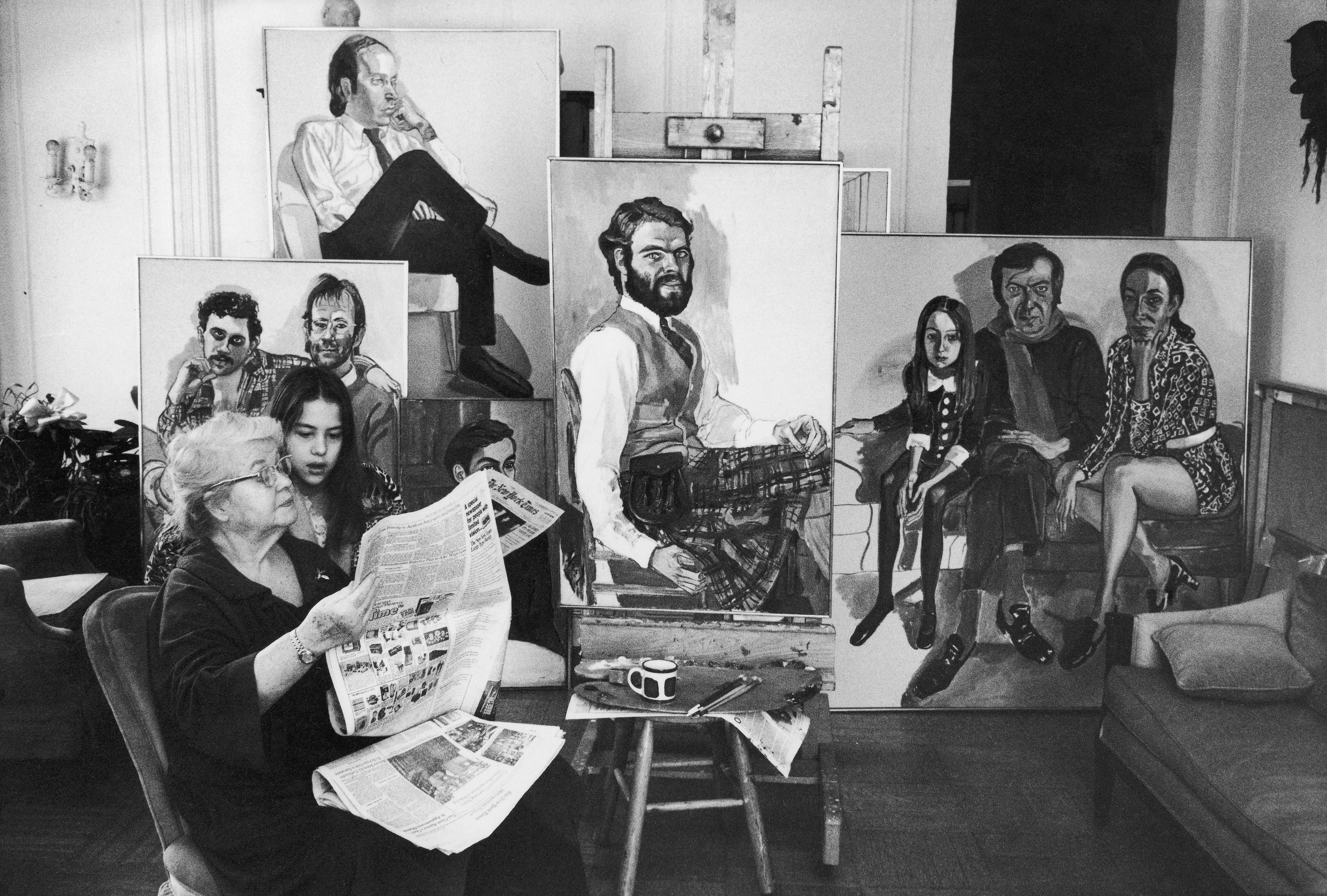 A photo of Alice Neel in her New York apartment and studio with Olivia Neel, in 1979. Photo by Alfred Eisenstaedt.