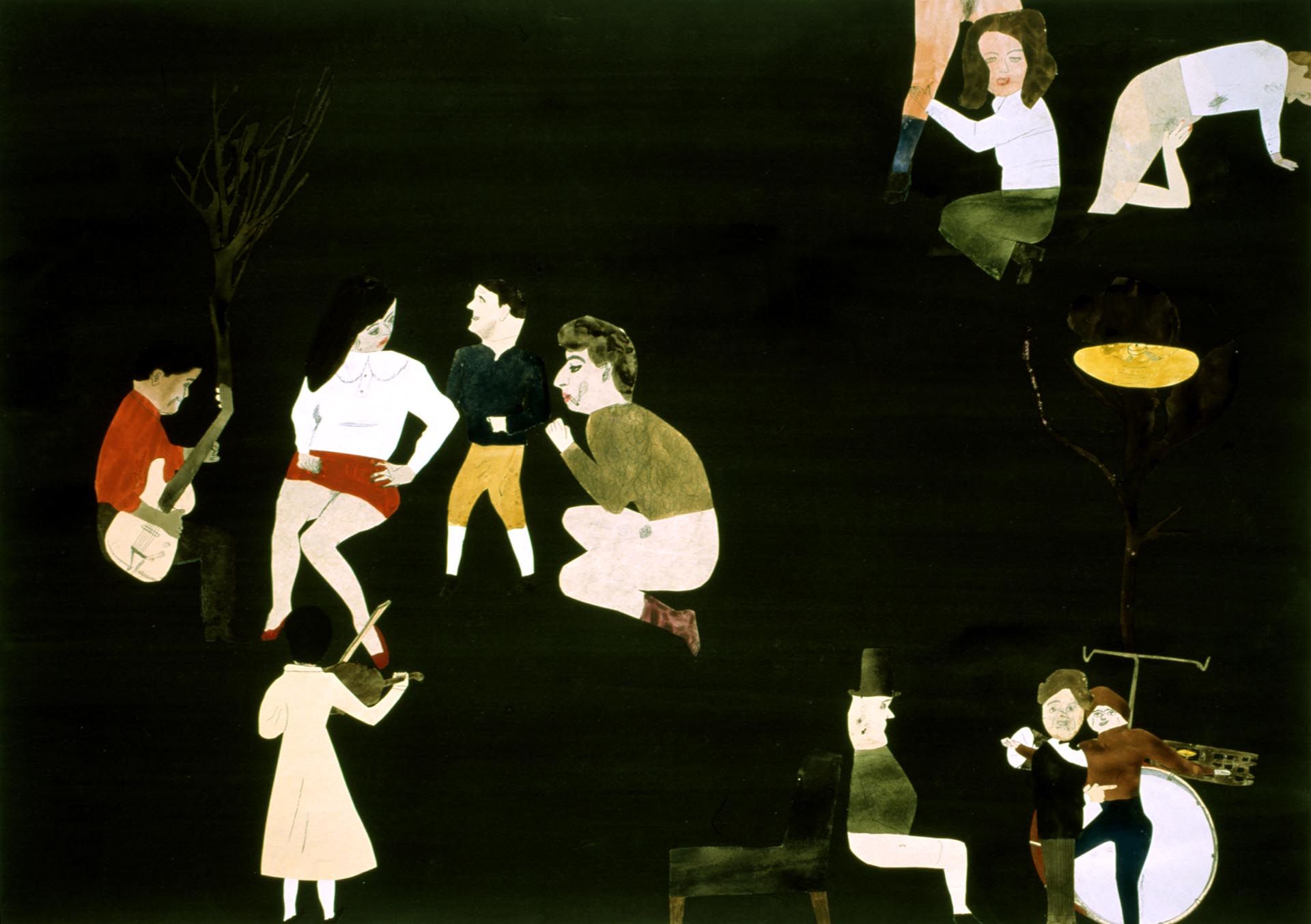 A collage by Jockum Nordstrom, titled Party at the Consultation Room, dated 2001.