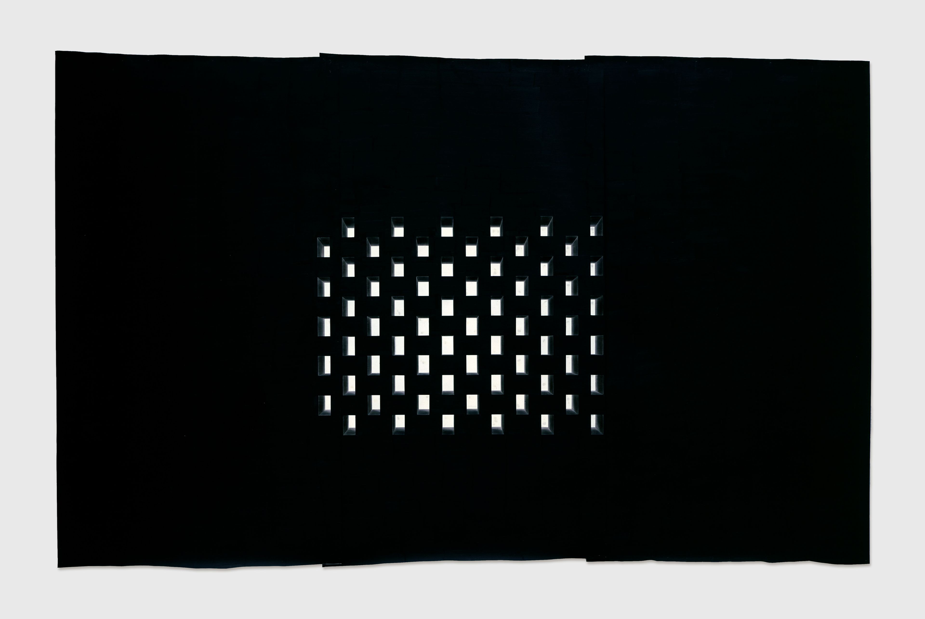 An encaustic wax and oil work on paper by Toba Khedoori, titled Untitled (Dark Windows), dated 2006.
