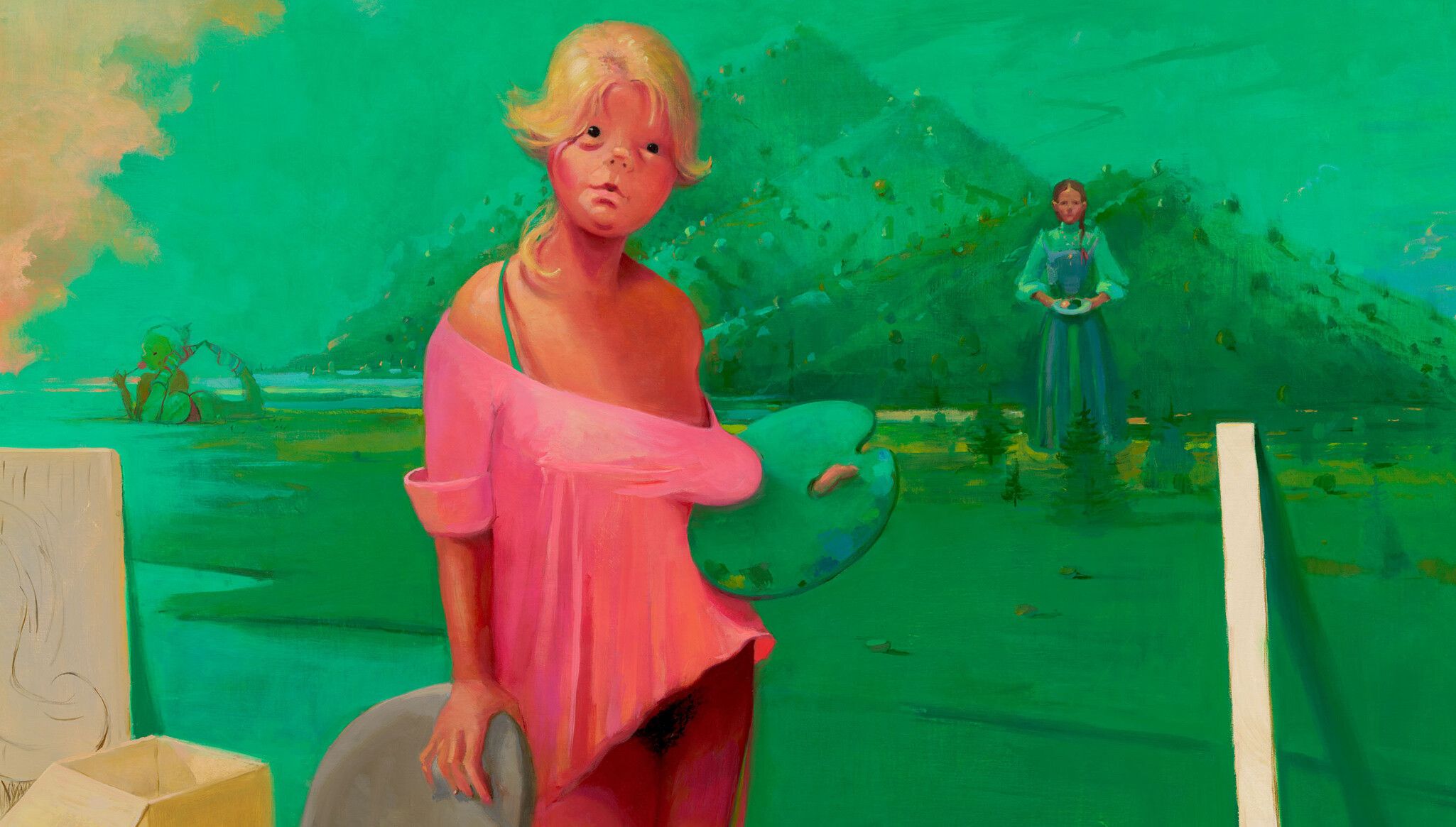 A detail of an artwork by Lisa Yuskavage, titled The Artist's Studio, dated 2022