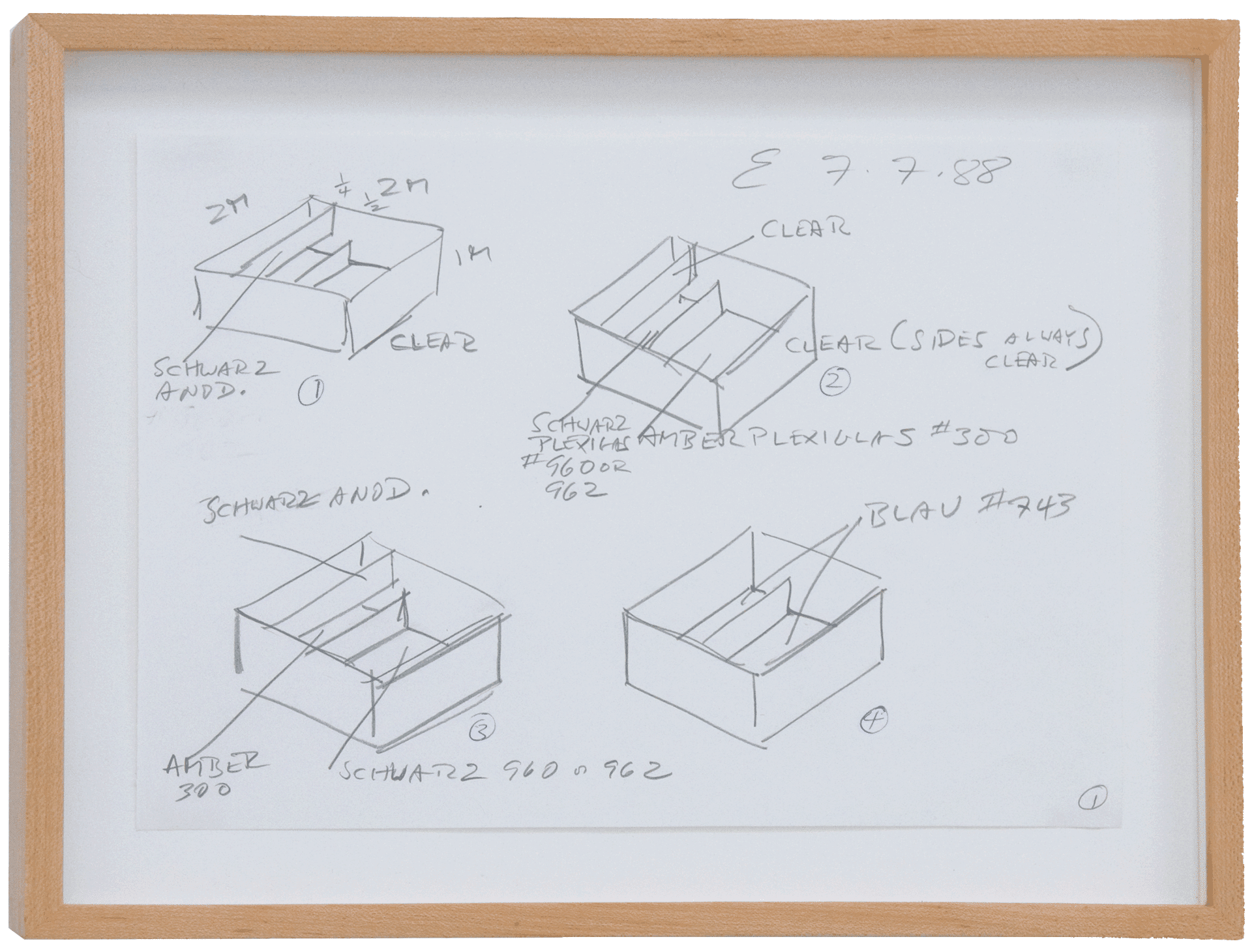 An untitled drawing by Donald Judd, dated 1988.