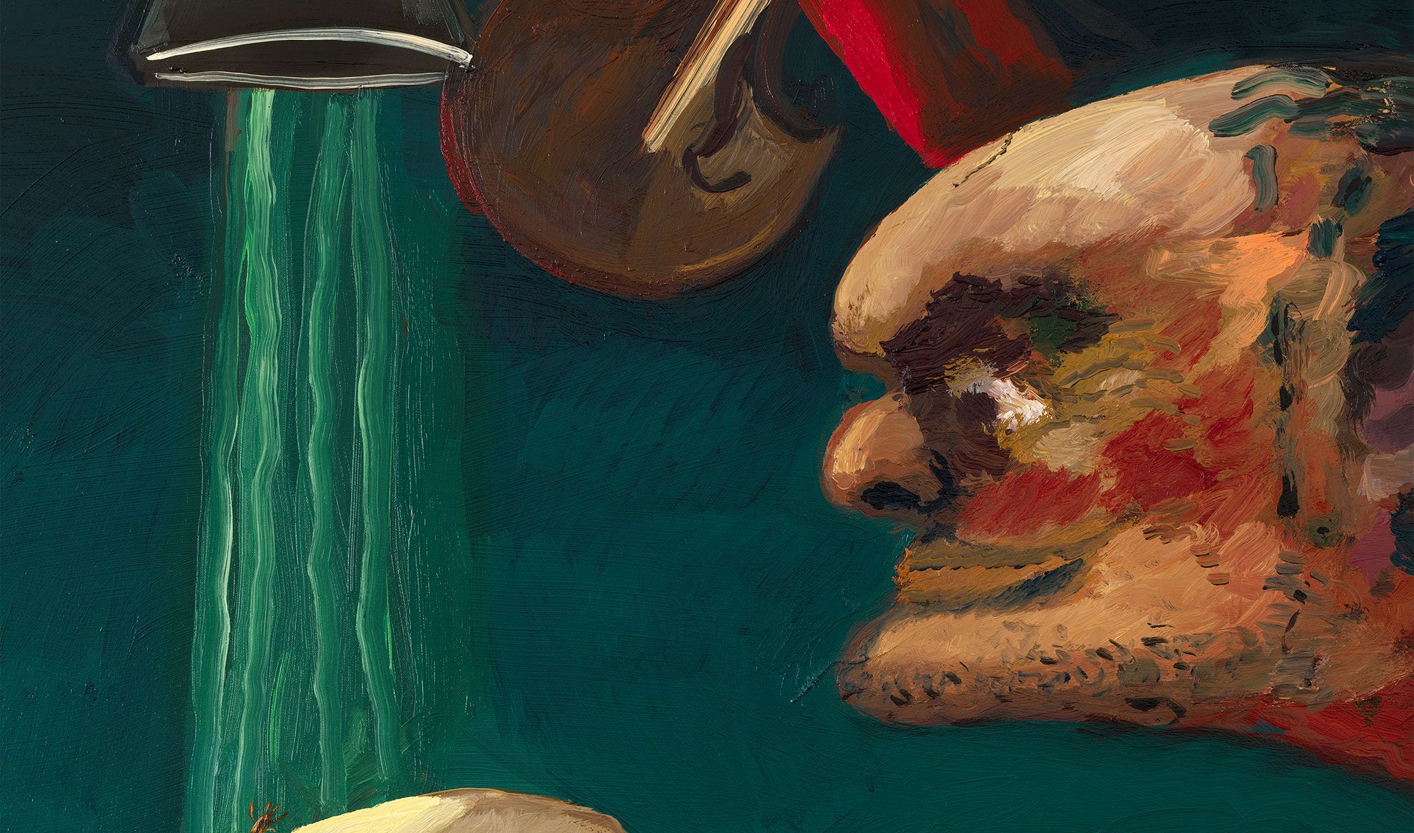 A detail from a painting by Dana Schutz, titled The Arts, dated 2021.