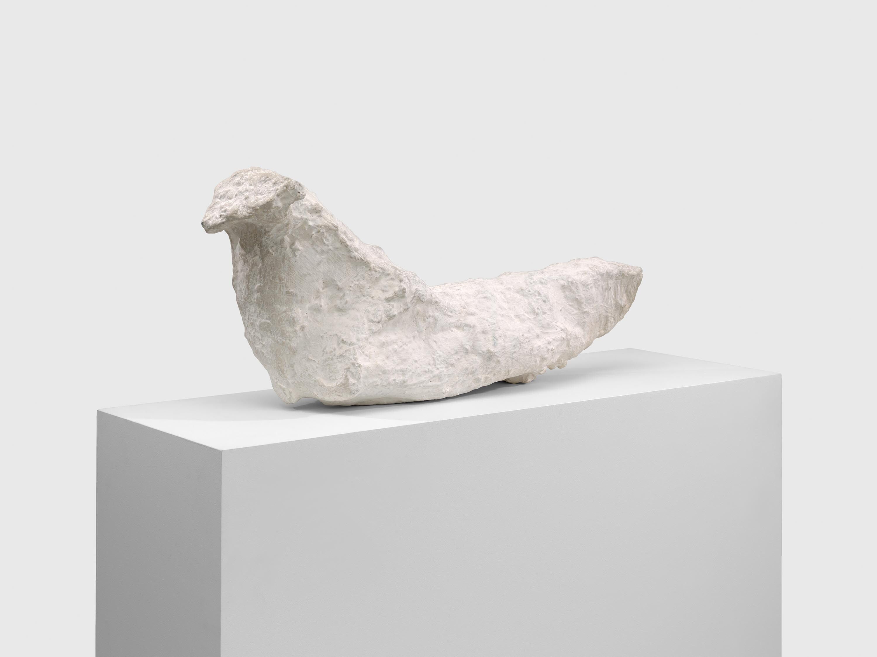 A cast aluminum and plaster sculpture by Franz West, titled BI 11, dated 1990.