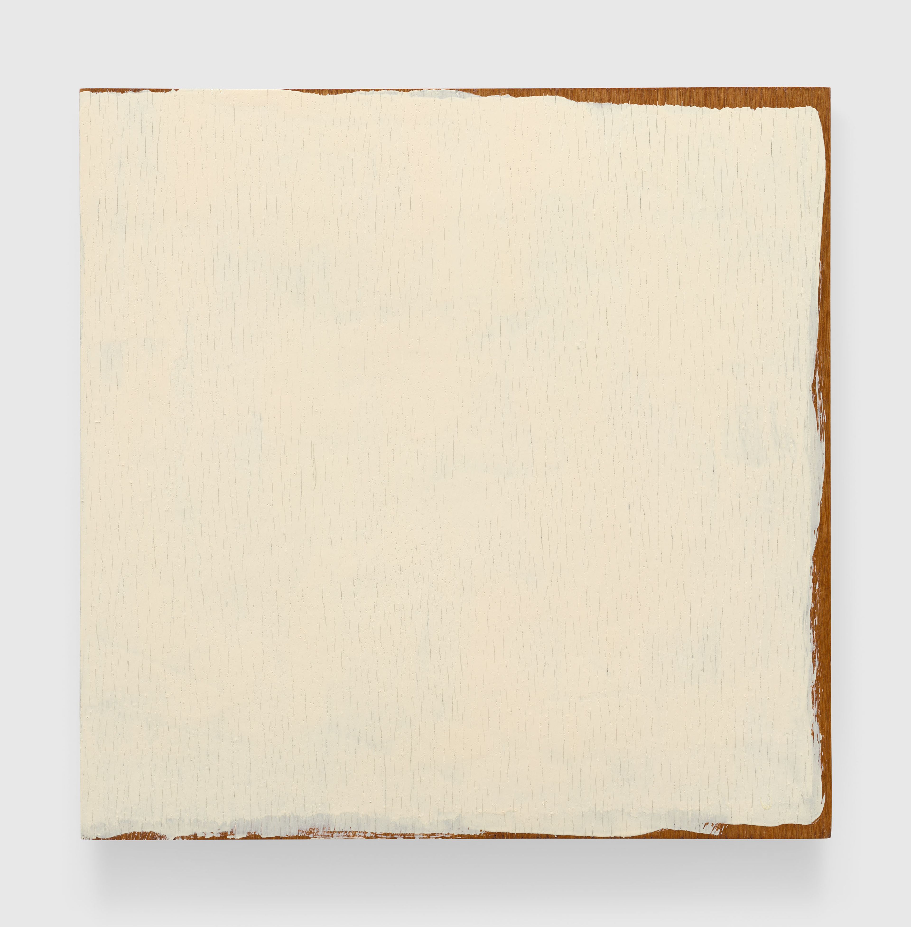 A painting by Robert Ryman, titled Large-small, thick-thin, light reflecting, light absorbing 17, dated 2007.
