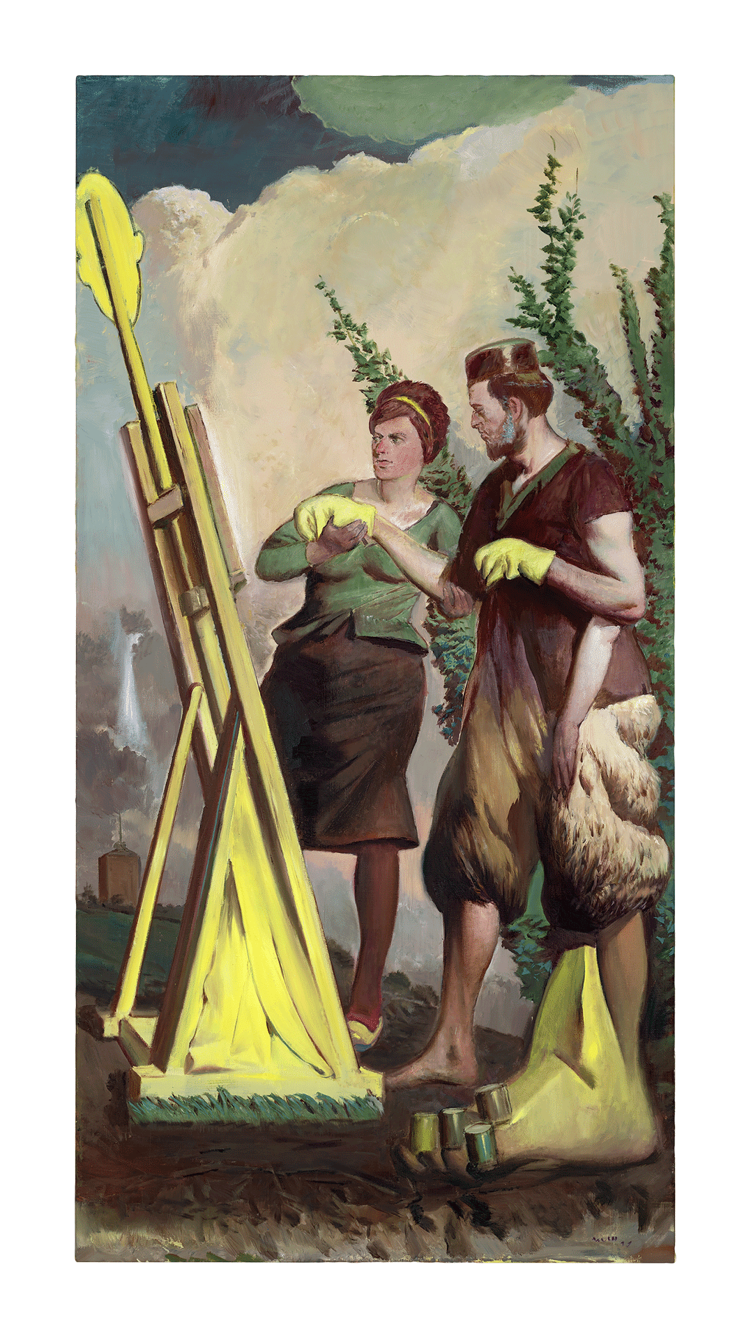 A painting by Neo Rauch, titled Die Handreichung, dated 2019.