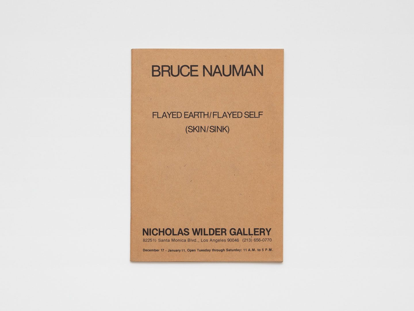 A book by Bruce Nauman titled Flayed Earth/Flayed Self (Skin/Sink), dated 1974