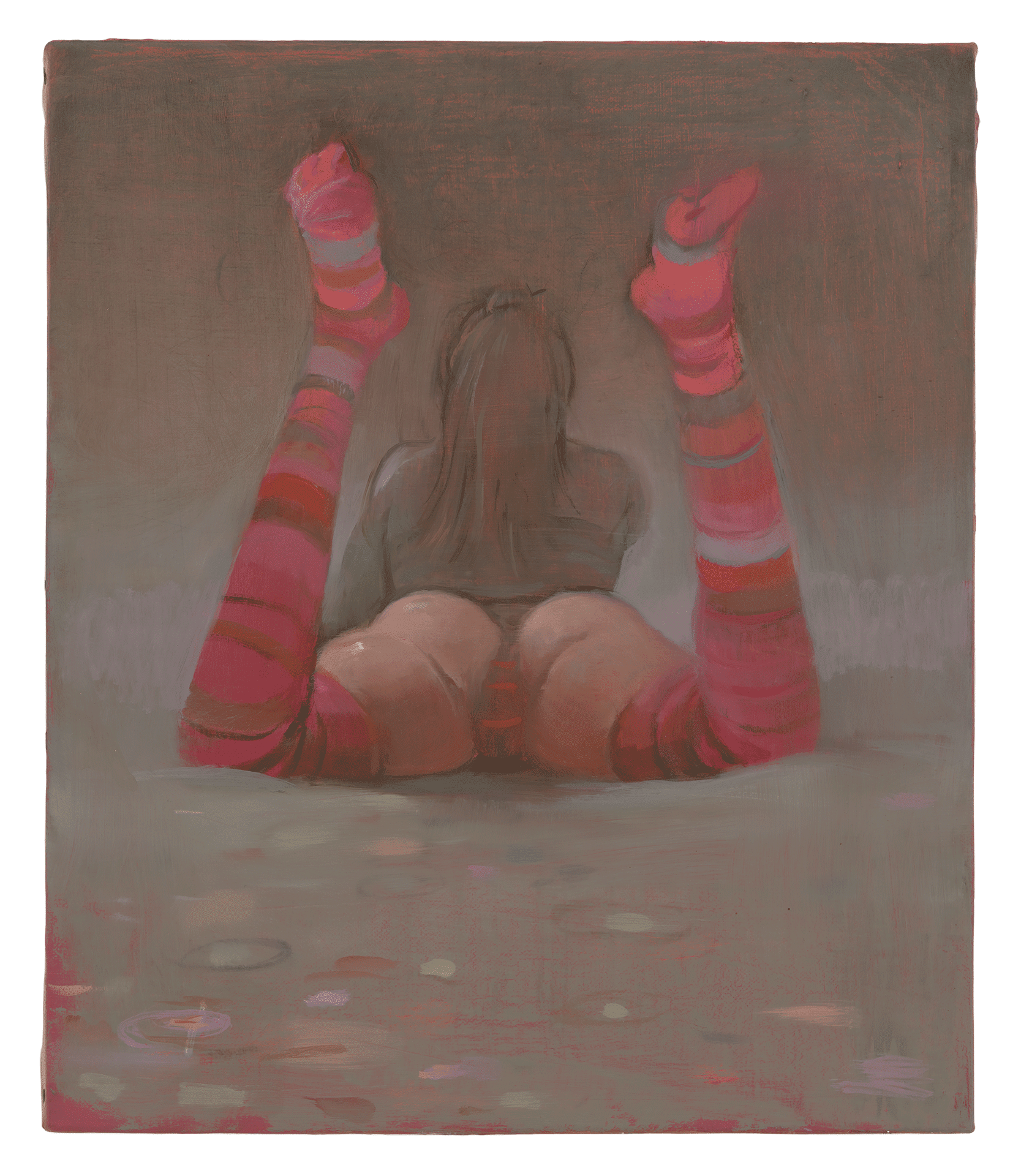 A painting by Lisa Yuskavage titled Striped Socks, dated 2014.