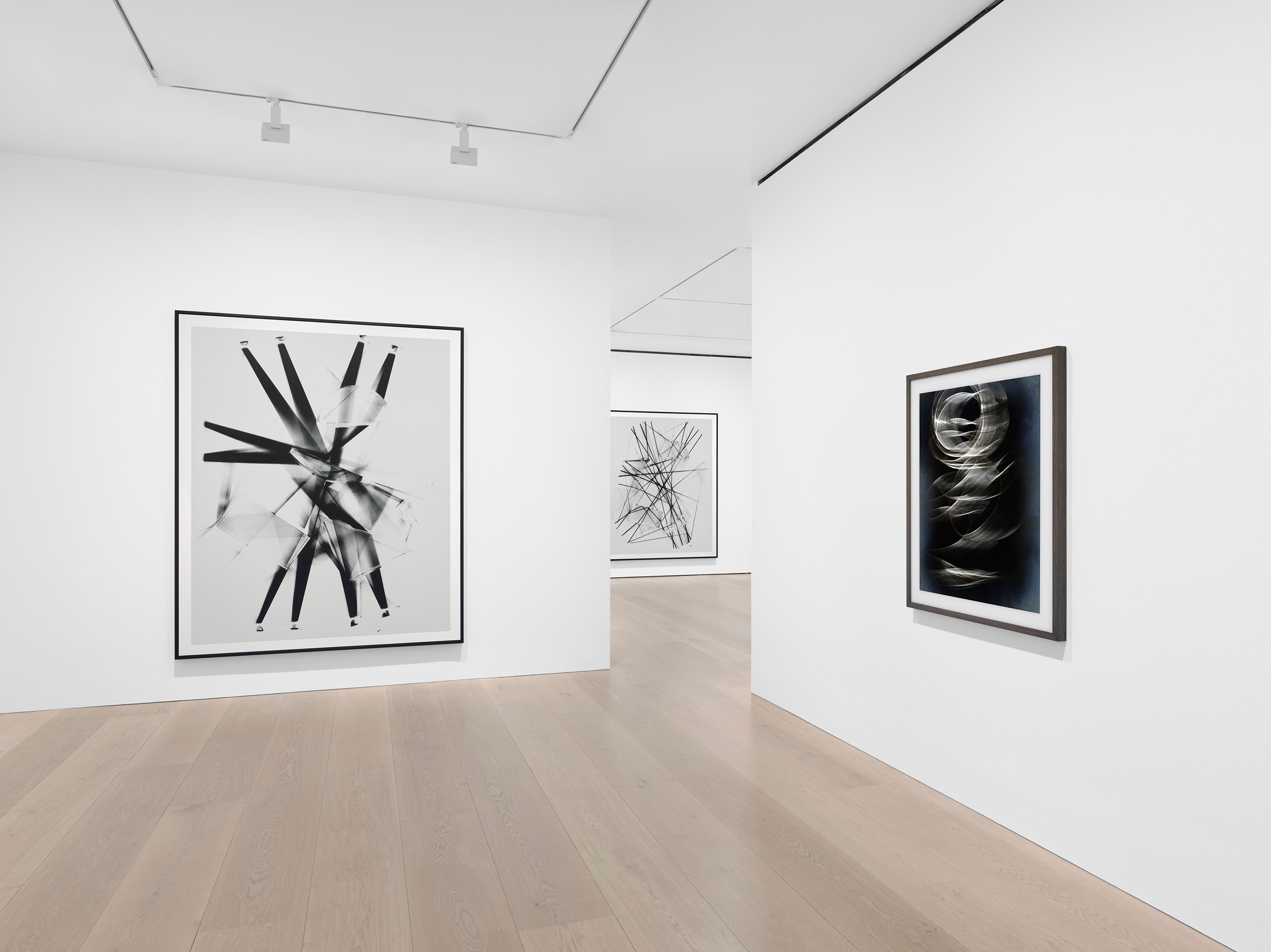 Installation view of the exhibition, Thomas Ruff: expériences lumineuses, at David Zwirner in London, dated 2025.