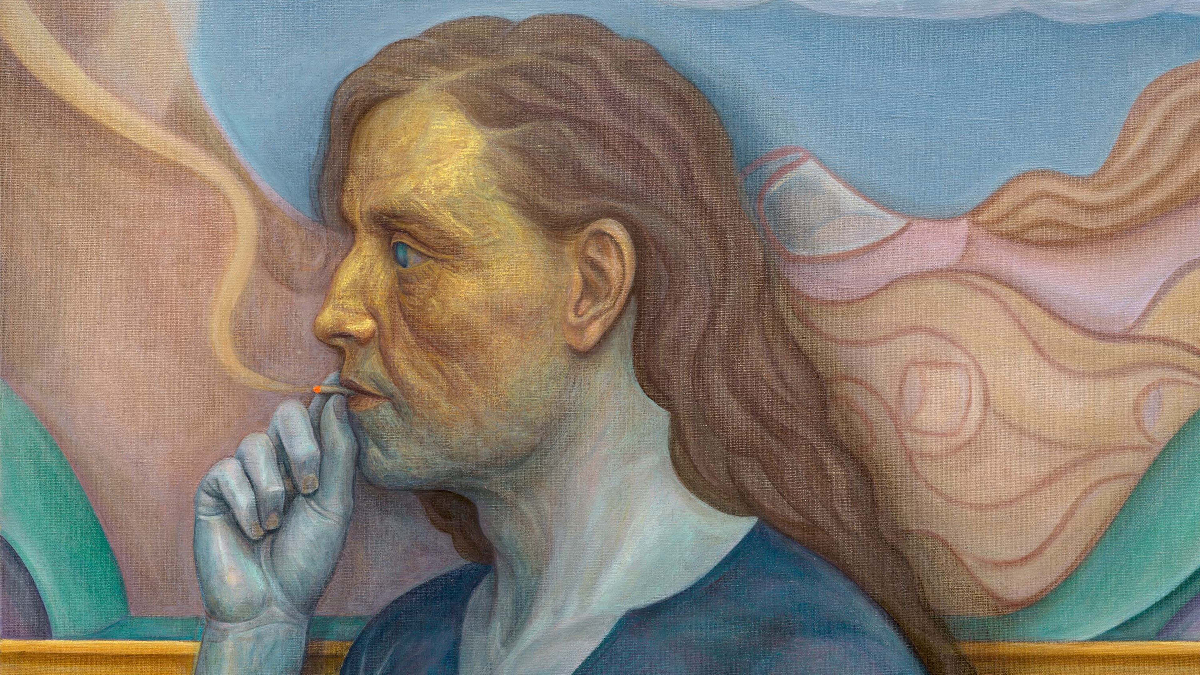 A detail from a painting by Steven Shearer titled Tokerman, dated 2026.