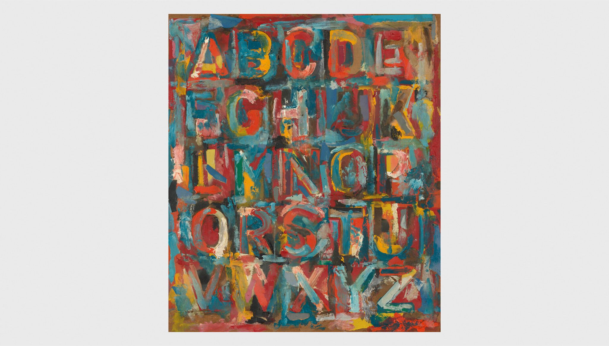 An artwork by Jasper Johns, titled Alphabet, dated 1959. Collection of the Art Institute of Chicago