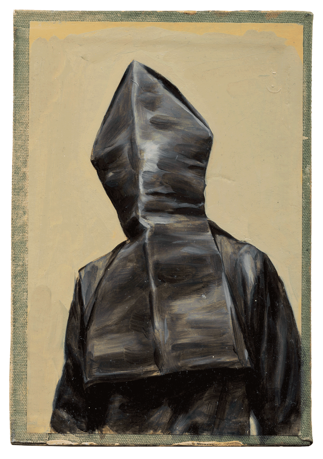 A painting by Michaël Borremans, titled Black Mould / Pogo, dated 2015.
