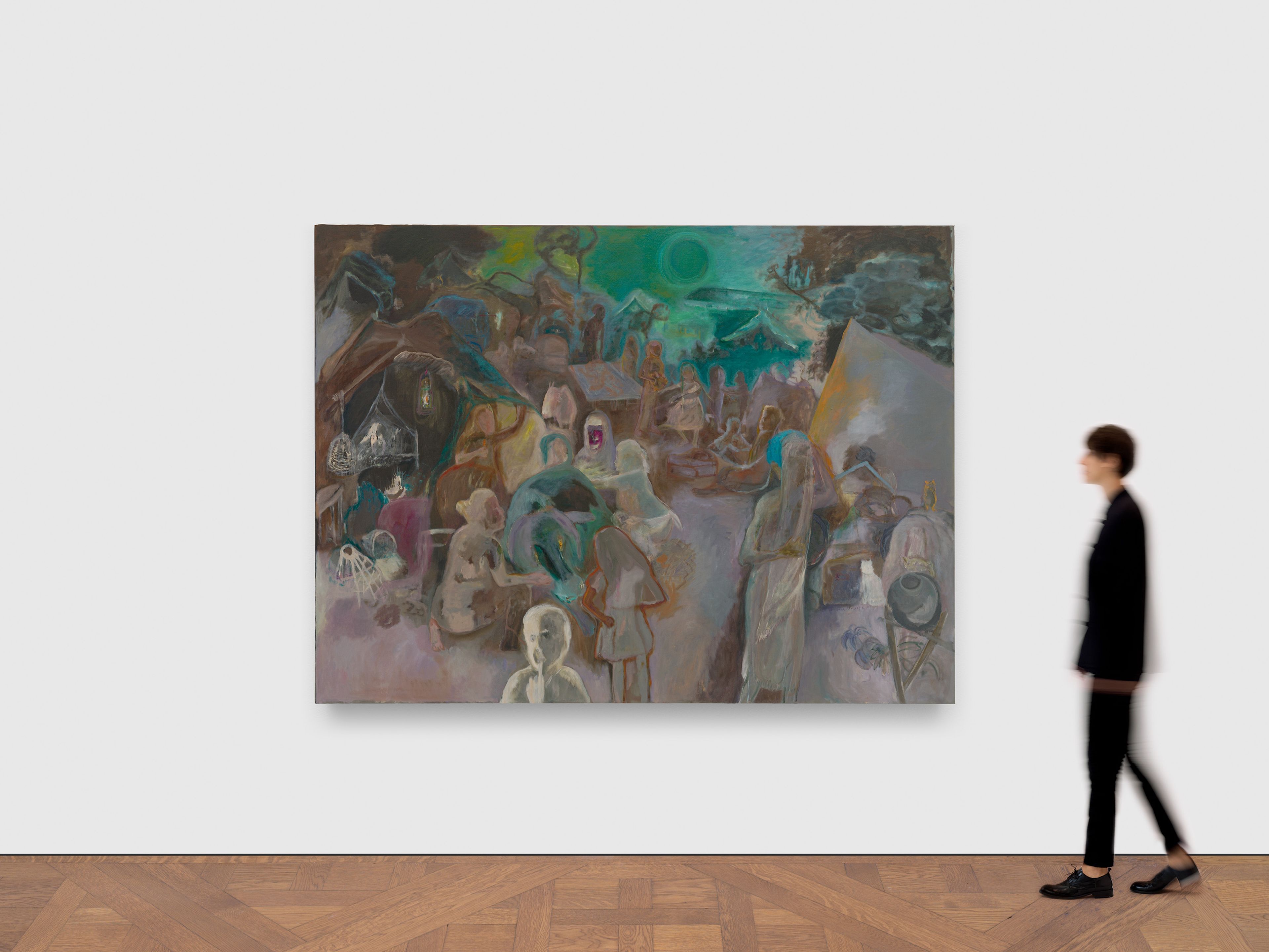 A painting by Sosa Joseph, titled Rain’s refugees, dated 2024 to 2025.