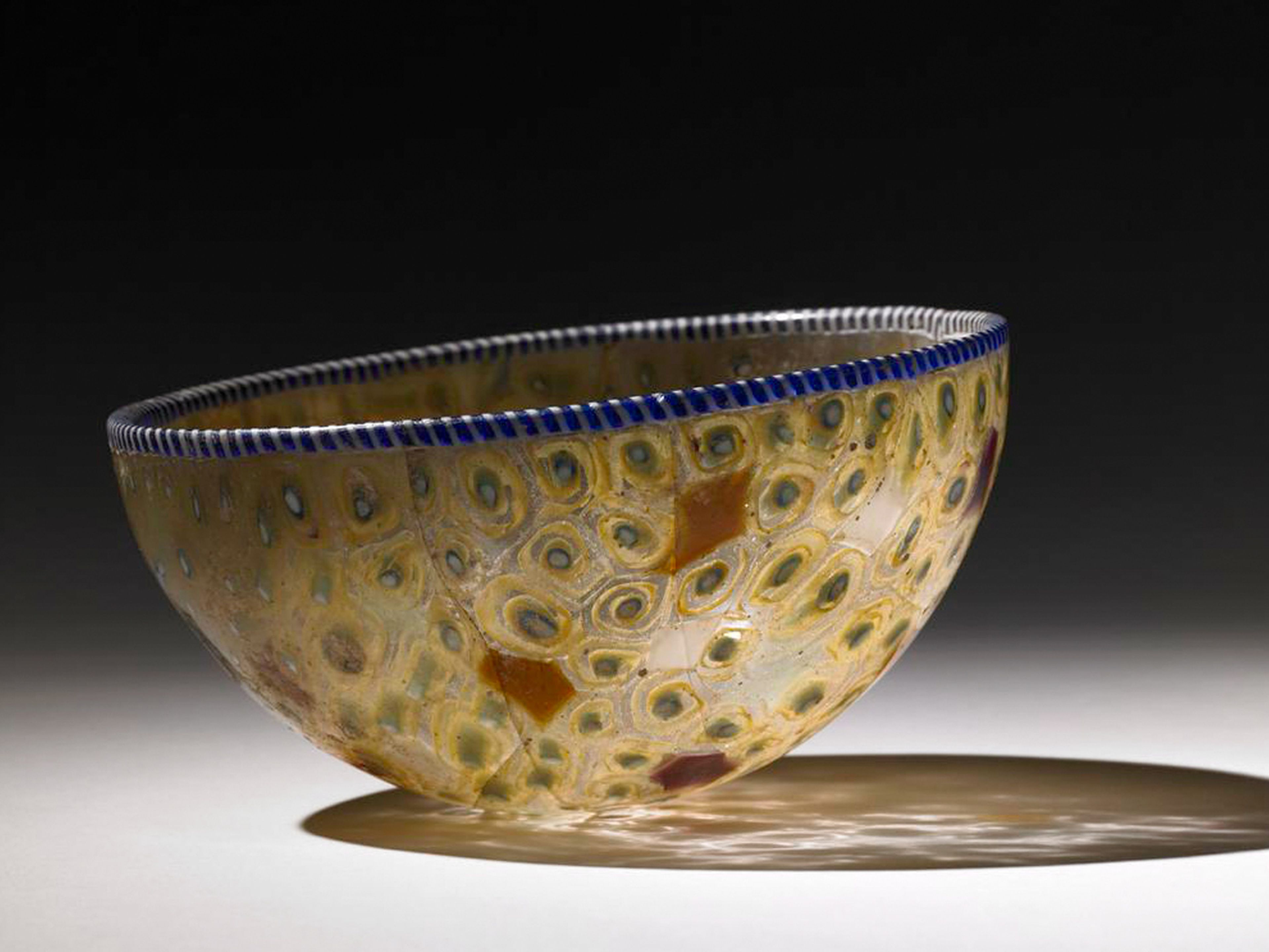 Cast polychrome millefiori glass bowl, c. 200 BC–100 BC