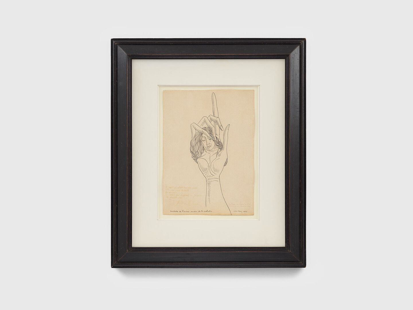 A drawing by Man Ray, titled Maladie de l'amour ‚Äì amour de la maladie, translated as Sickness of Love ‚Äì Love of Sickness, dated 1937.