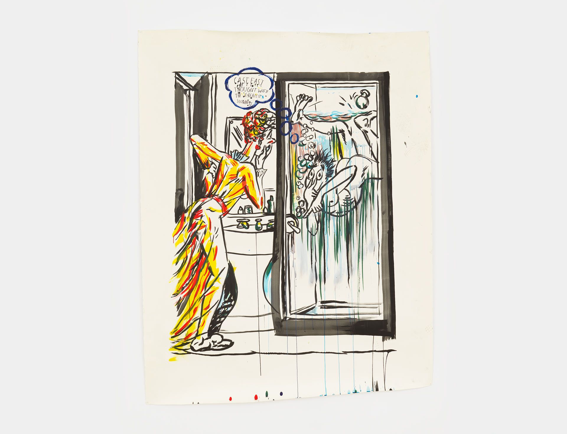 A drawing by Raymond Pettibon titled No Title (Cast east thought...), dated 2017.