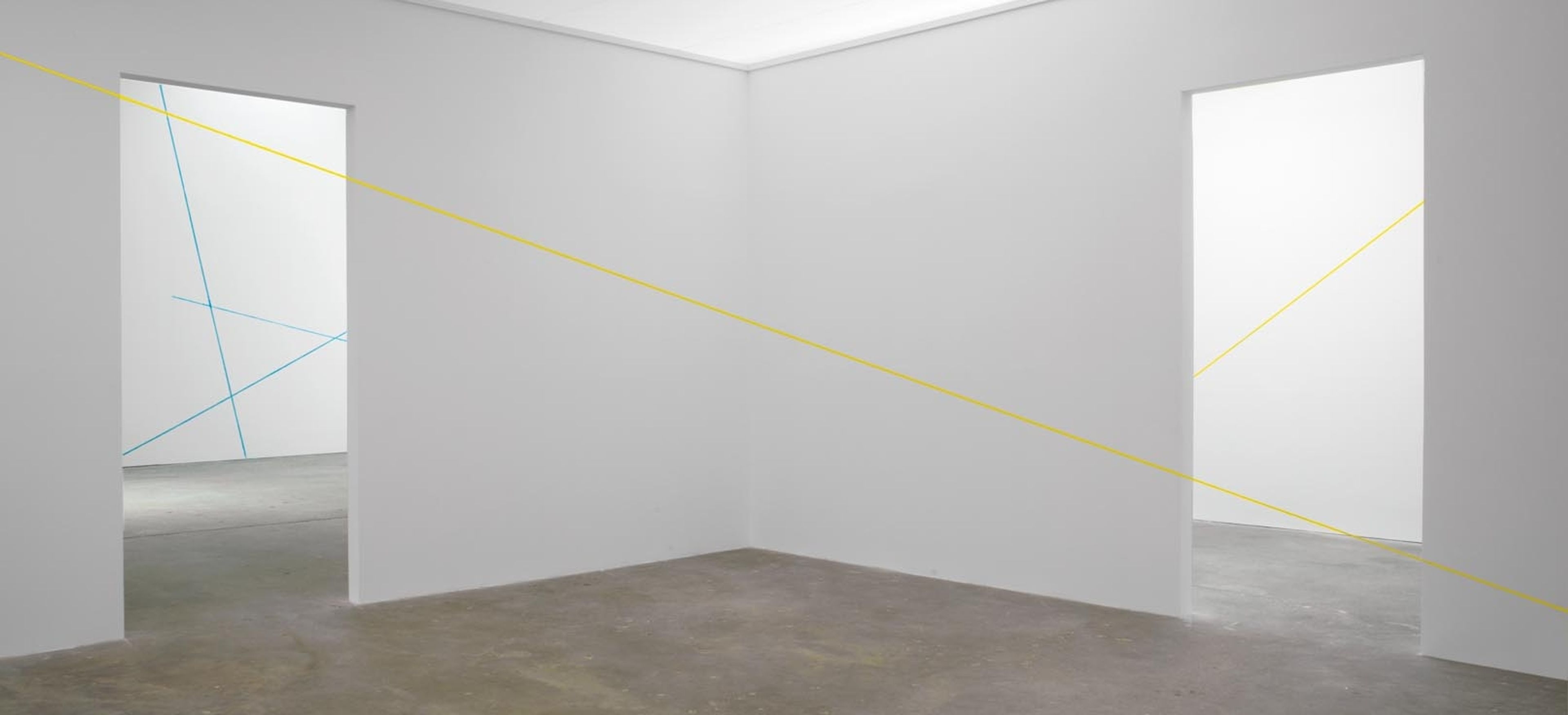 Installation view of the exhibition Fred Sandback: Decades at David Zwirner in New York, dated 2012. 