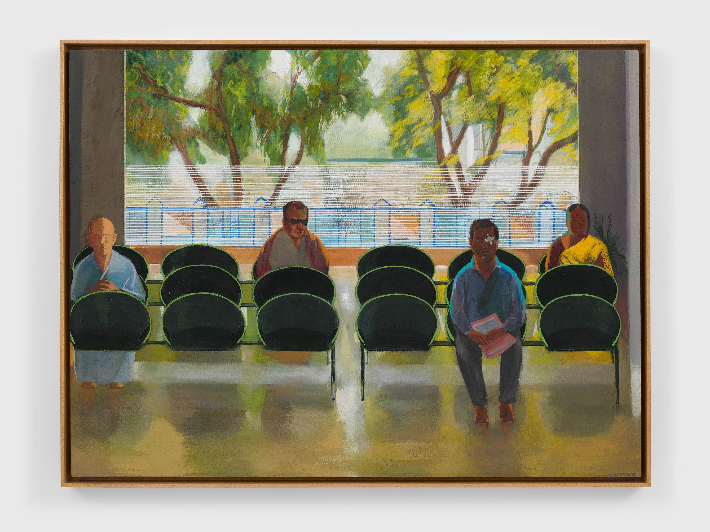 A casein on canvas artwork by Mahesh Baliga, titled Eye hospital, dated 2022.
