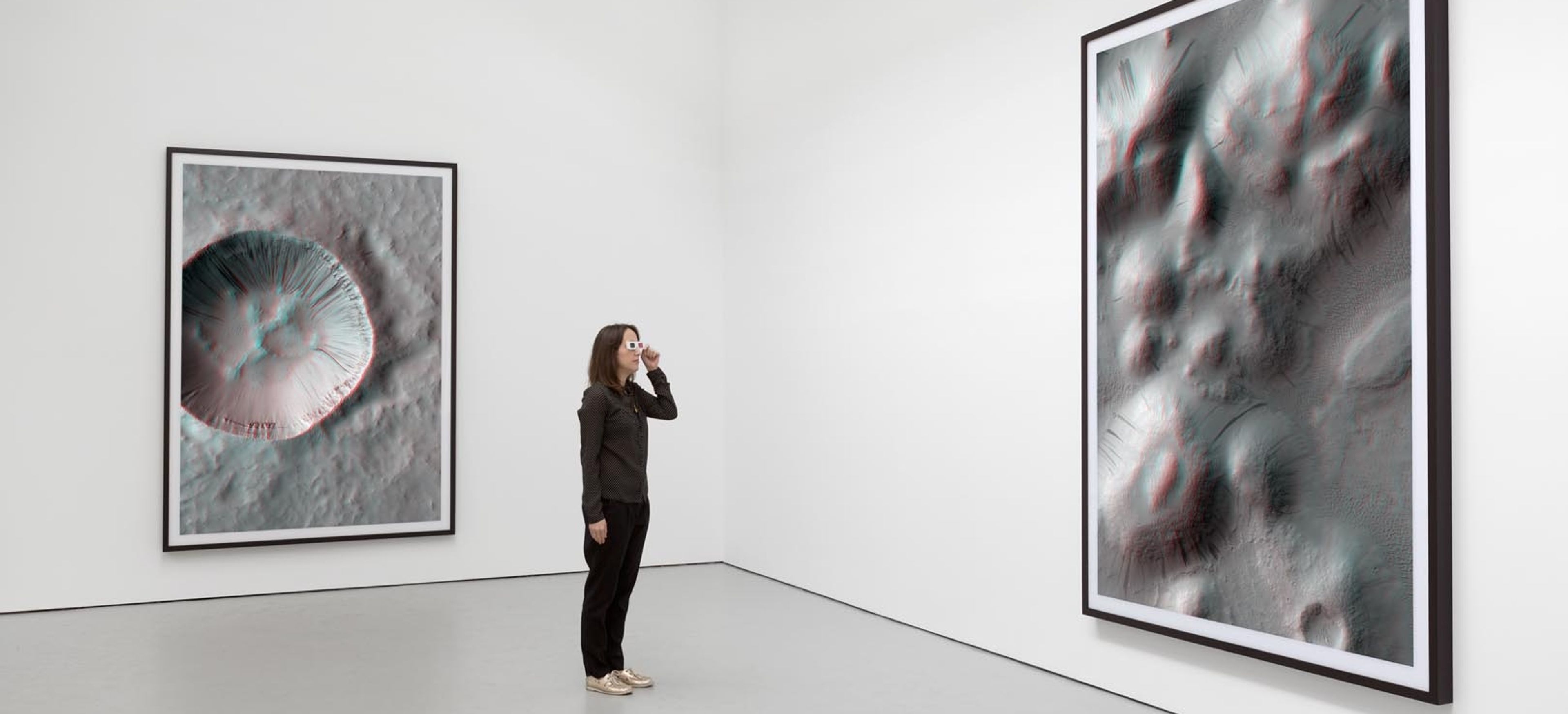 Installation view of the exhibition Thomas Ruff: photograms and ma.r.s., at David Zwirner in New York, dated 2013.